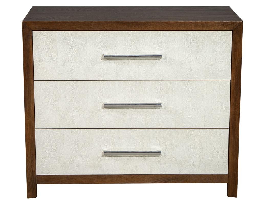 Pair of Faux Shagreen Faced Oak Chest of Drawers by Hickory White In New Condition In North York, ON