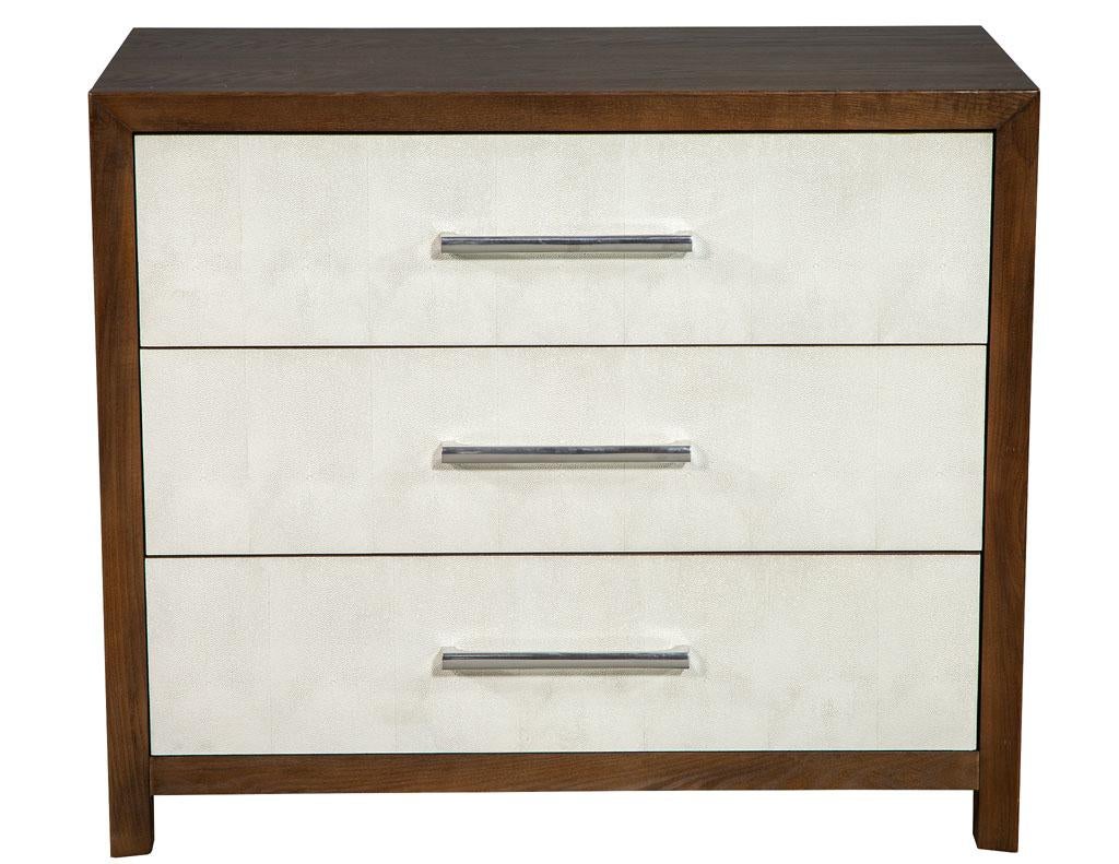Contemporary Pair of Faux Shagreen Faced Oak Chest of Drawers by Hickory White