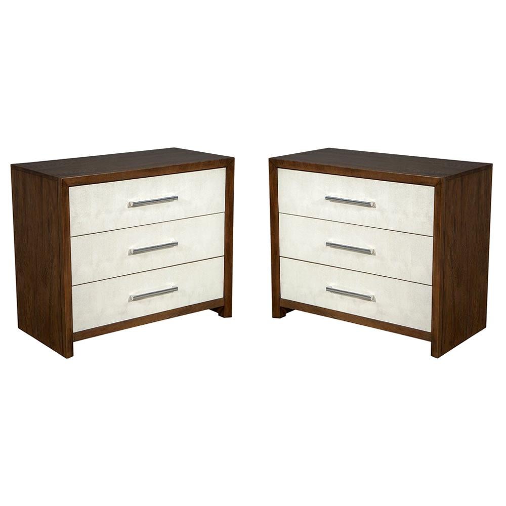 Pair of Faux Shagreen Faced Oak Chest of Drawers by Hickory White