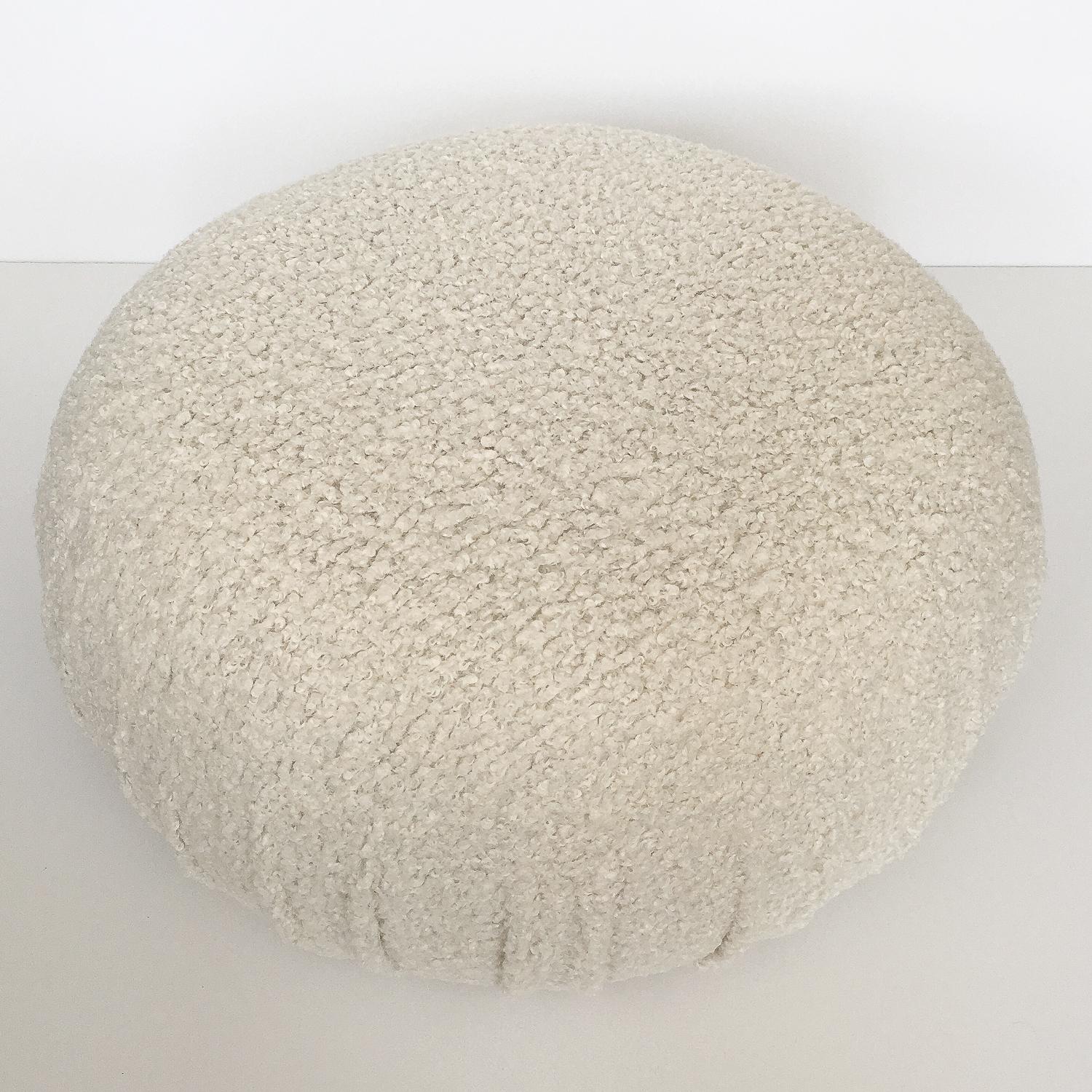 Pair of Faux Shearling Souffle Pouf Ottomans In Excellent Condition In Chicago, IL