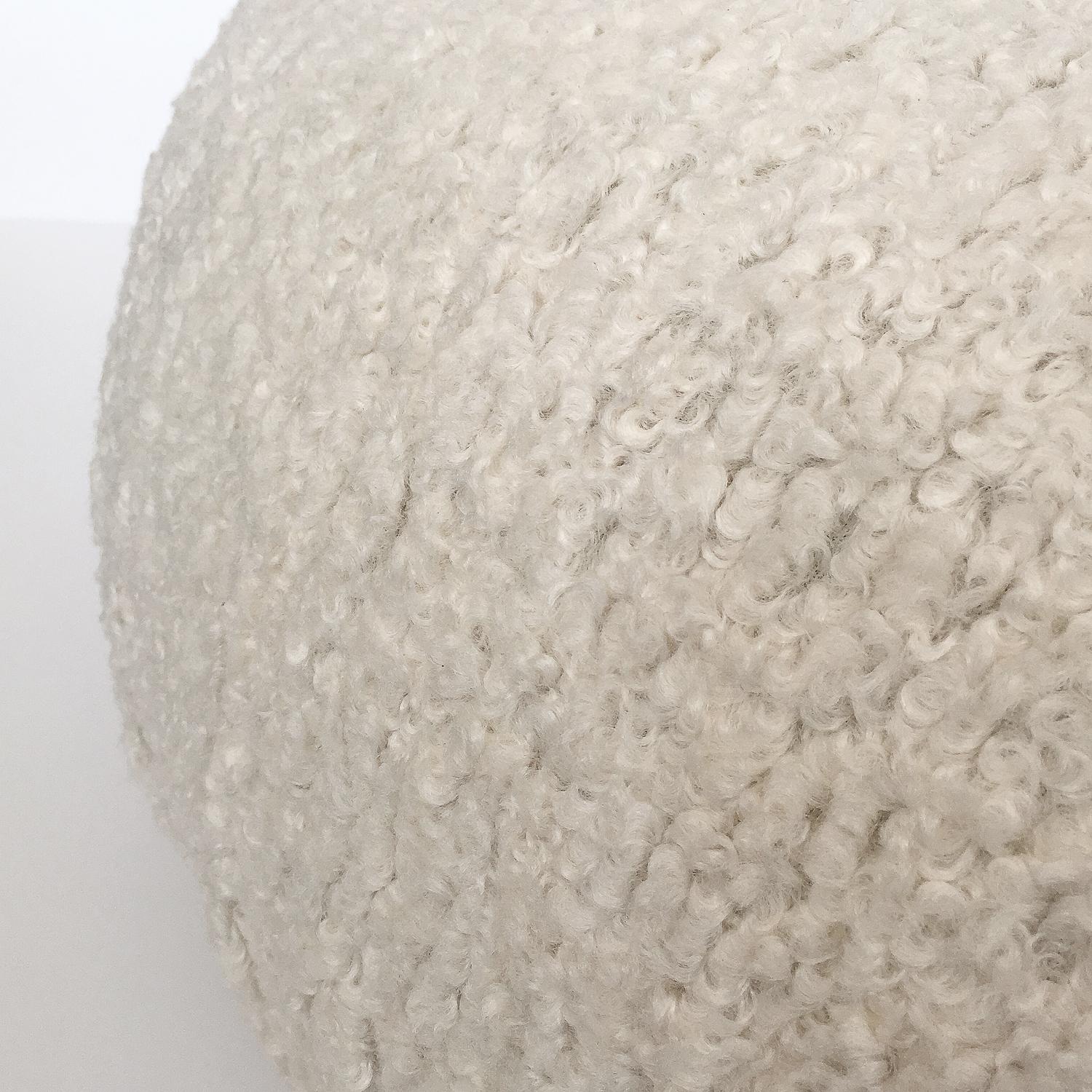 Fabric Pair of Faux Shearling Souffle Pouf Ottomans