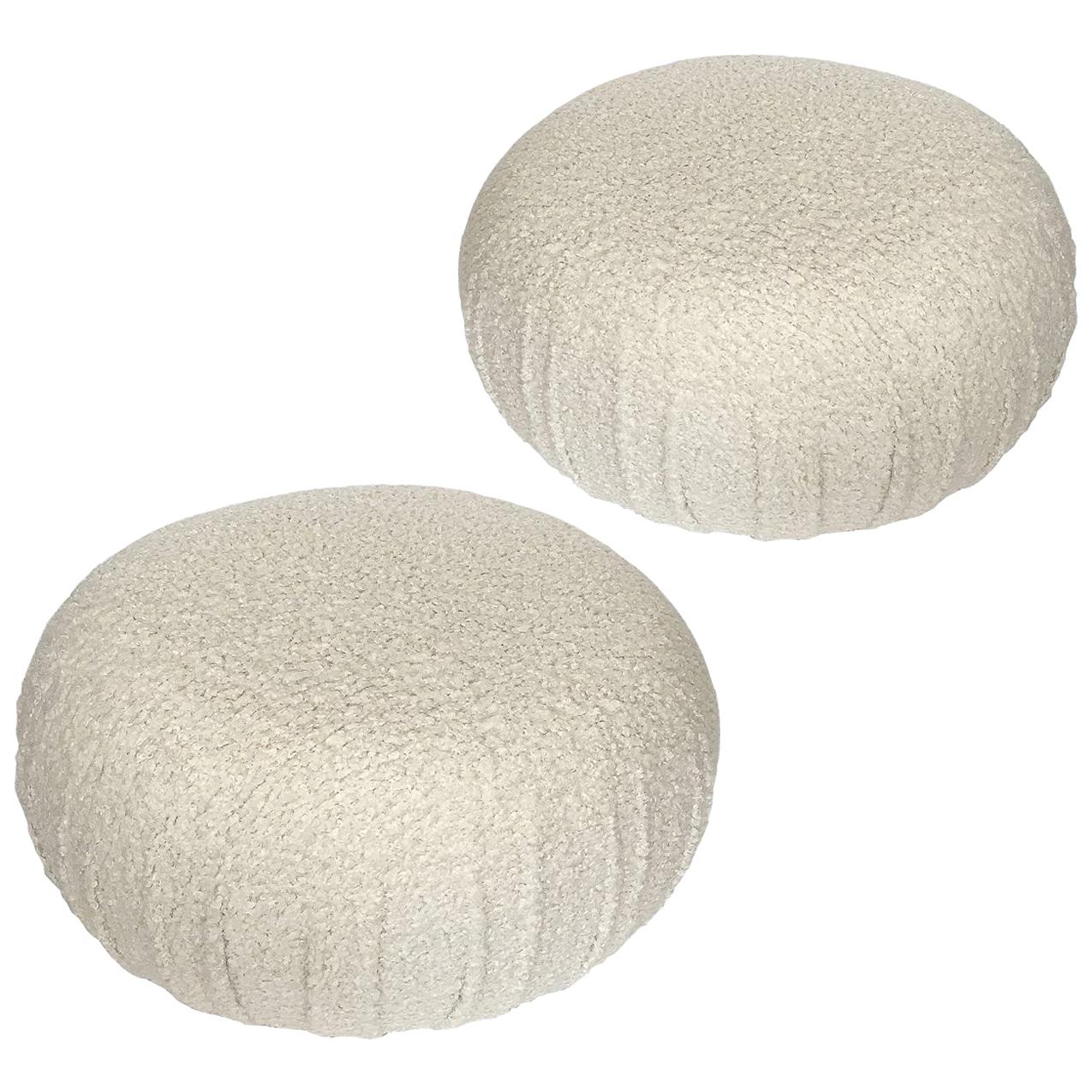 Pair of Faux Shearling Souffle Pouf Ottomans