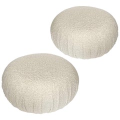 Pair of Faux Shearling Souffle Pouf Ottomans