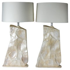 Faux Slate Stone Plaster Table Lamps, 1970's