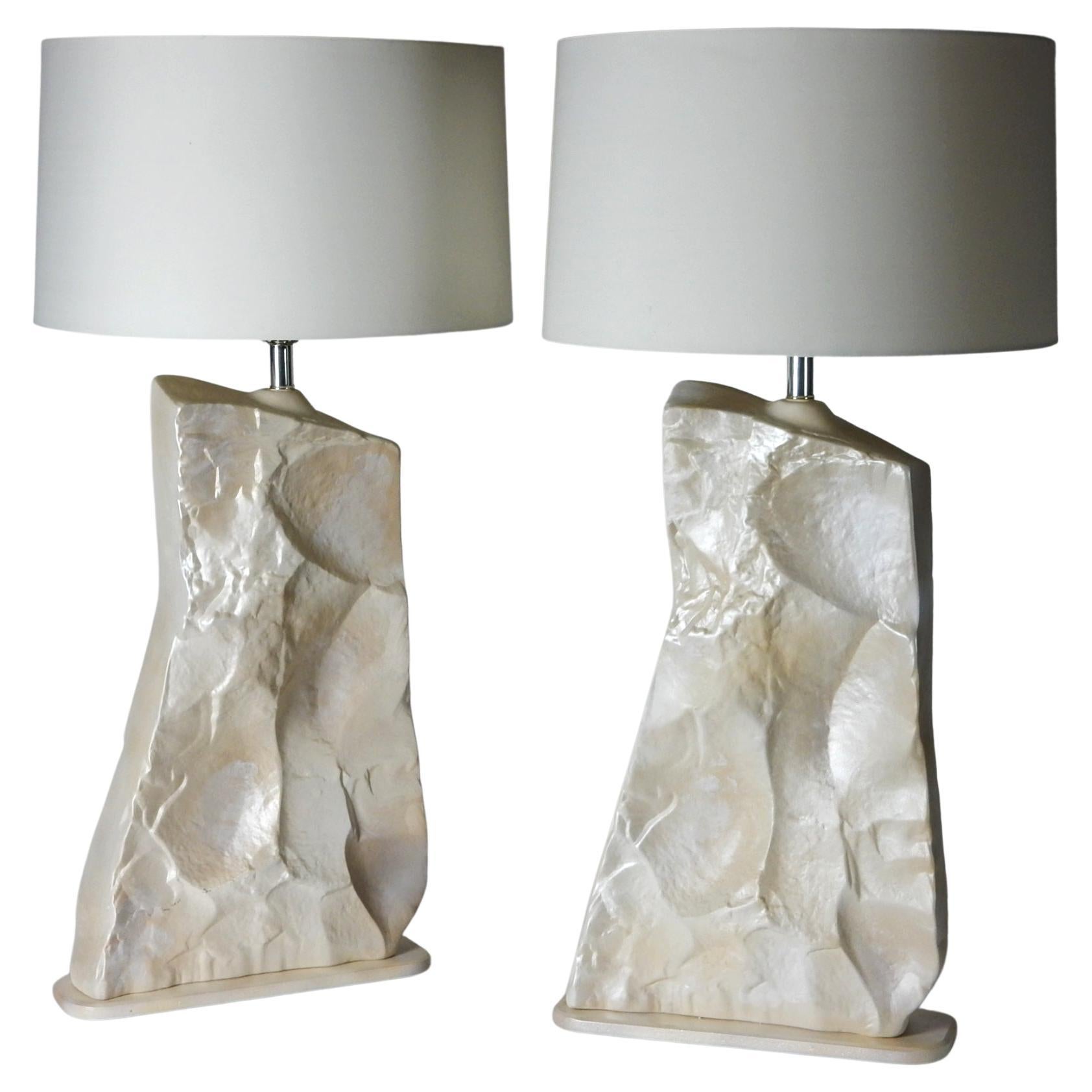 Late 20th Century Faux Slate Stone Plaster Table Lamps, 1970's For Sale