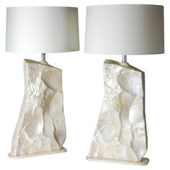 Faux Slate Stone Plaster Table Lamps, 1970's