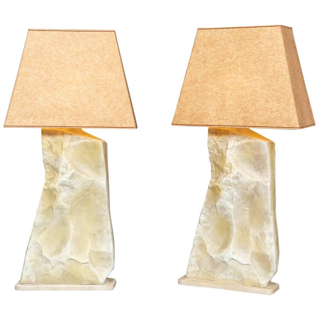 Pair of Faux Stone Lamps For Sale