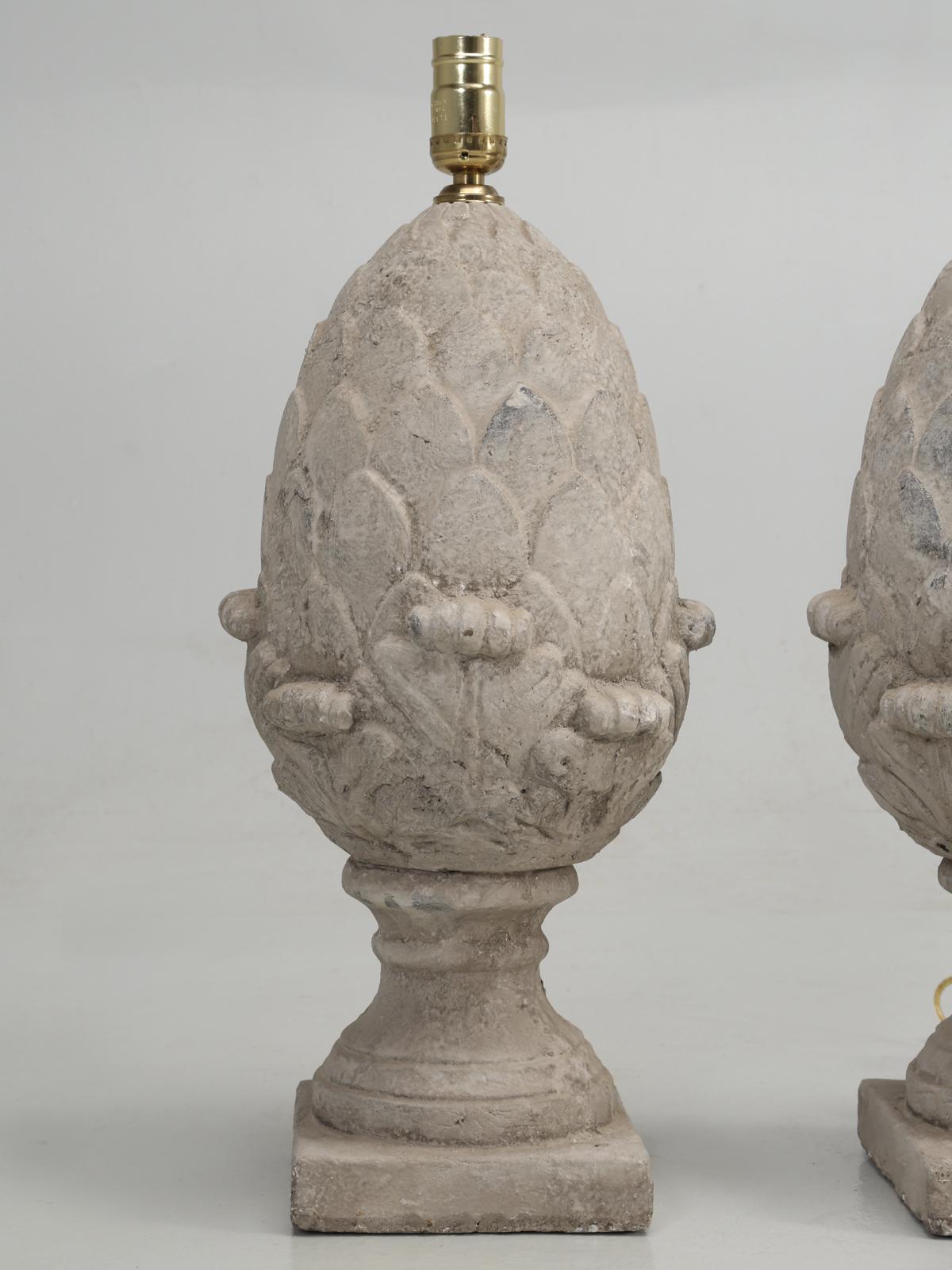 Pair of Faux Stone Lamps in the Form of an Artichoke In Good Condition In Chicago, IL