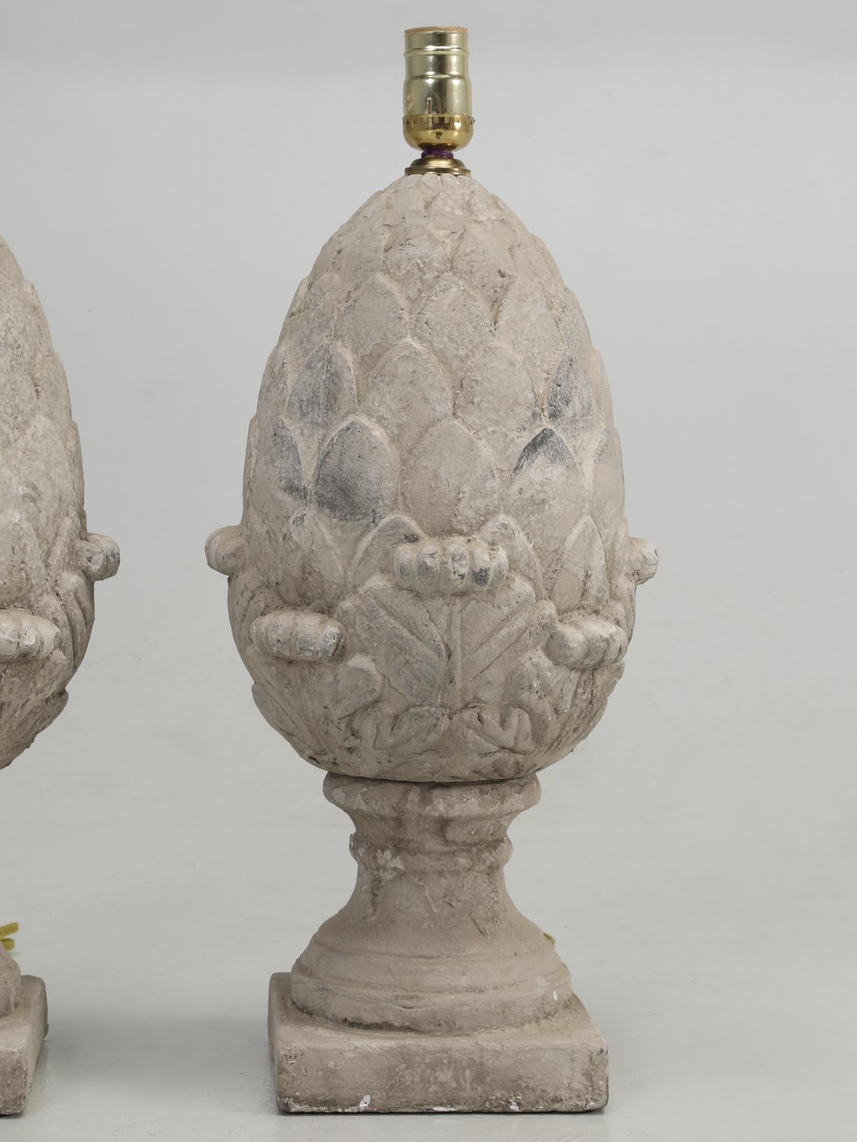 Late 20th Century Pair of Faux Stone Lamps in the Form of an Artichoke