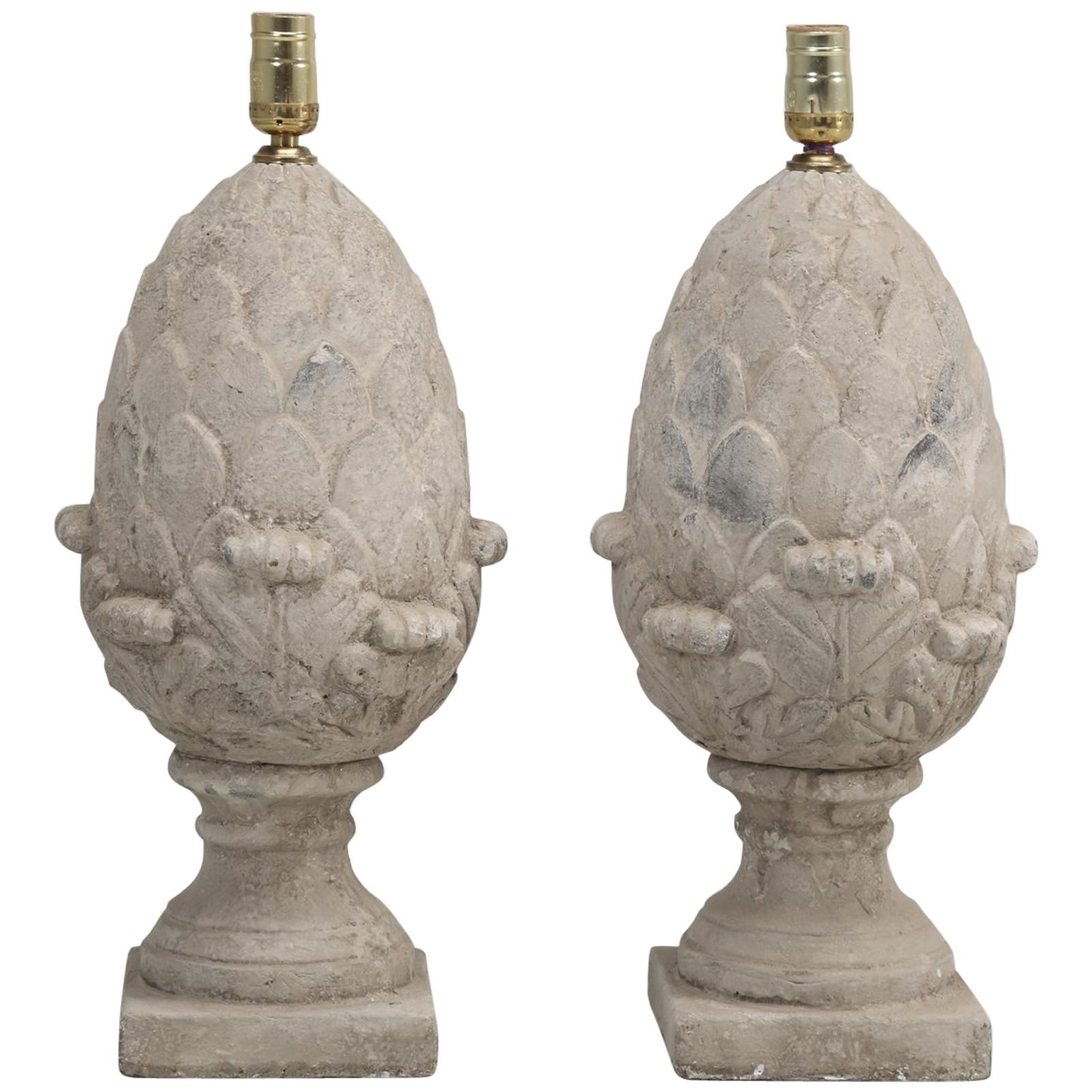 Pair of Faux Stone Lamps in the Form of an Artichoke