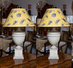 Pair of Faux Stone Urn Form Table Lamps with Custom Shades