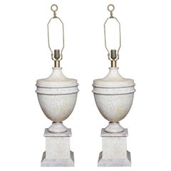 Pair of Faux Stone Urn Form Table Lamps with Custom Shades