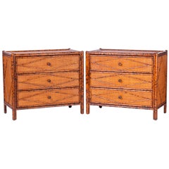 Pair of Faux Tortoise and Grasscloth Chests