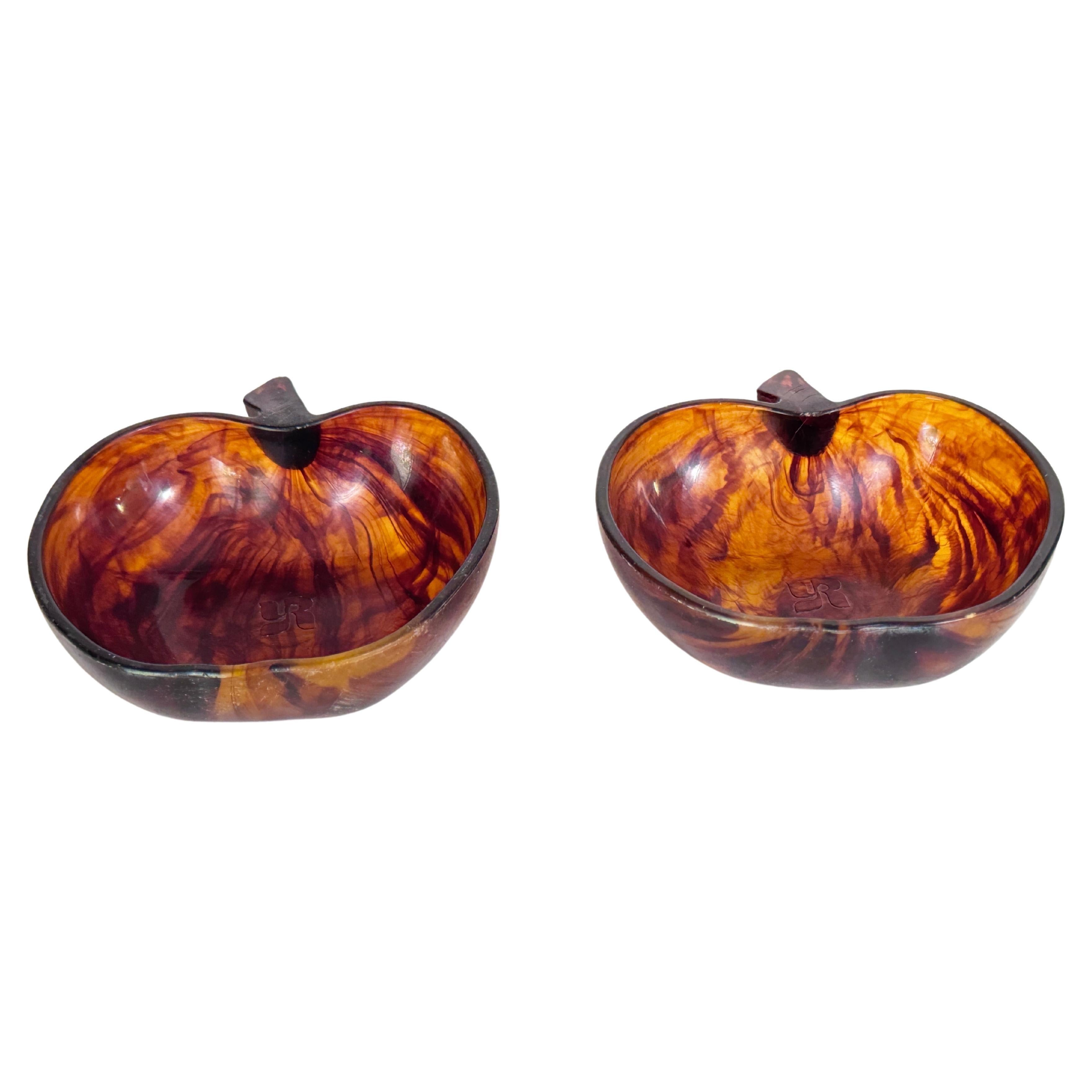 Late 20th Century Pair of  Faux Tortoise  Bowl or Vide Poche, France, 1970 Brown Color For Sale