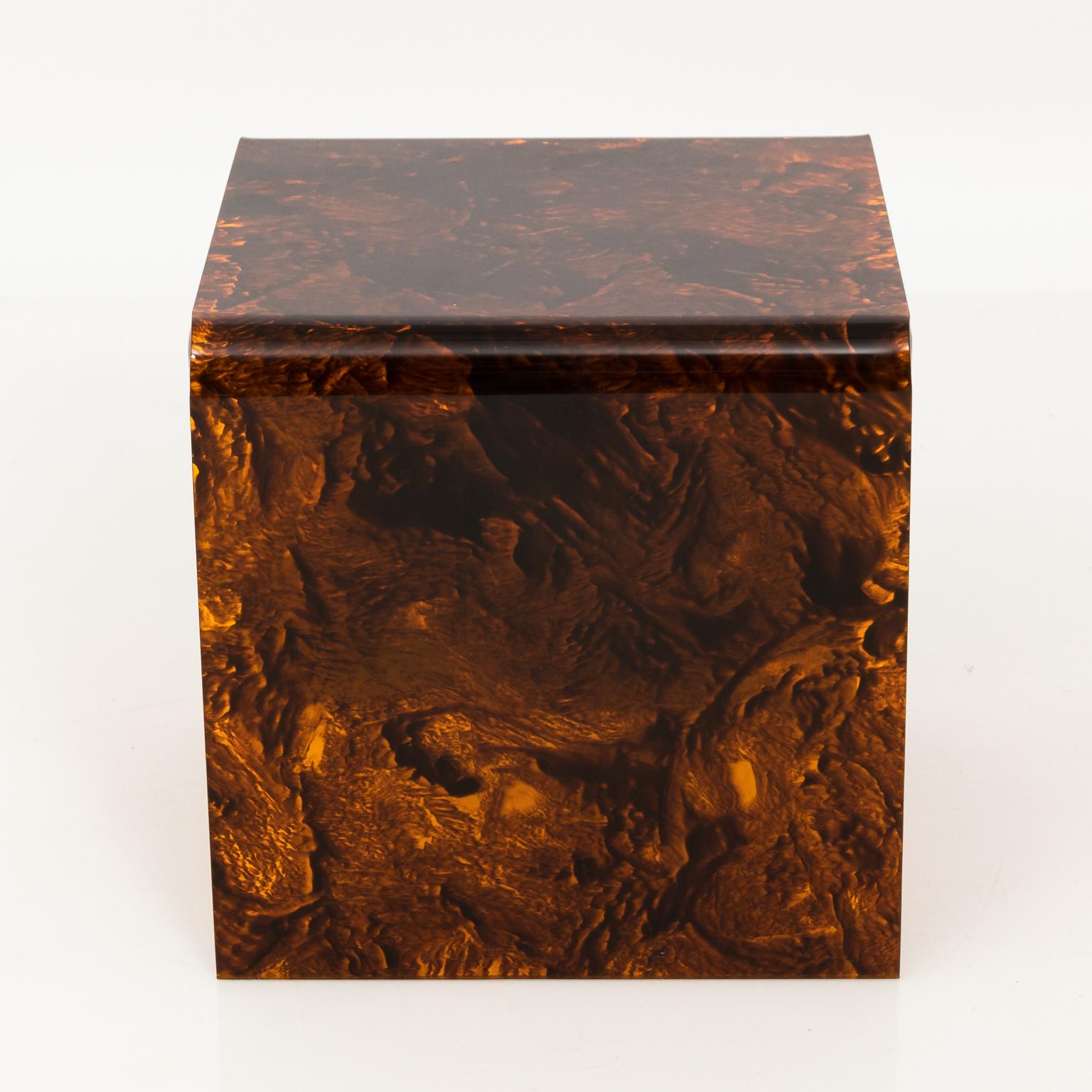 Pair of Faux Tortoise Lucite Side Tables, circa 1970 4