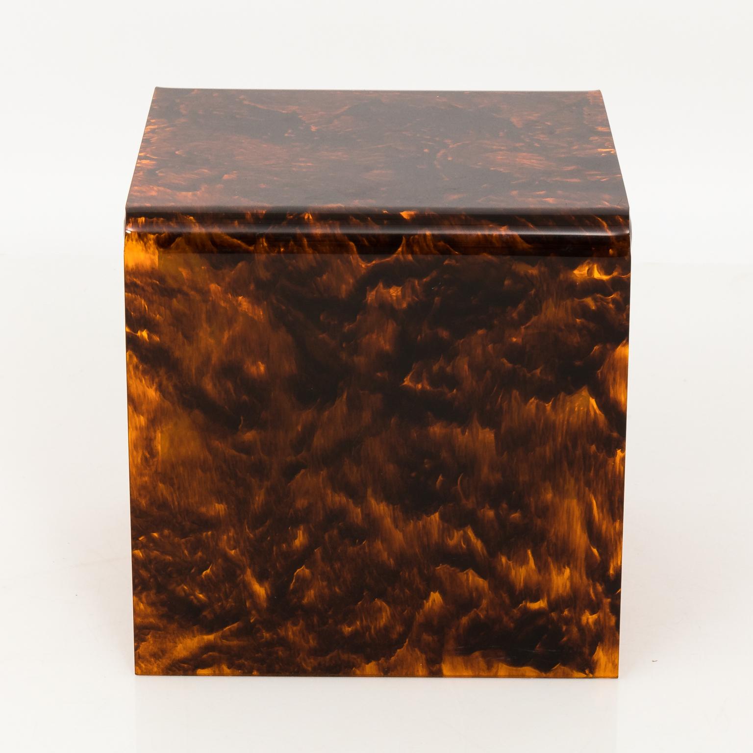 Pair of Faux Tortoise Lucite Side Tables, circa 1970 5