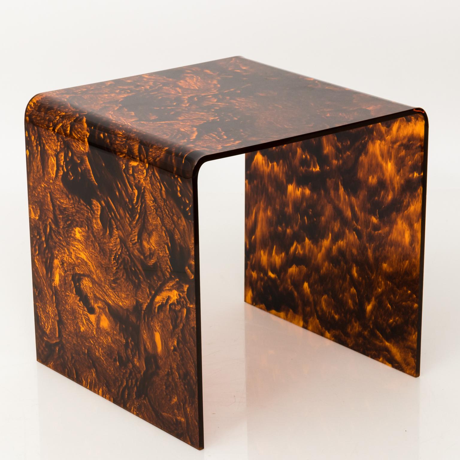 Pair of Faux Tortoise Lucite Side Tables, circa 1970 3