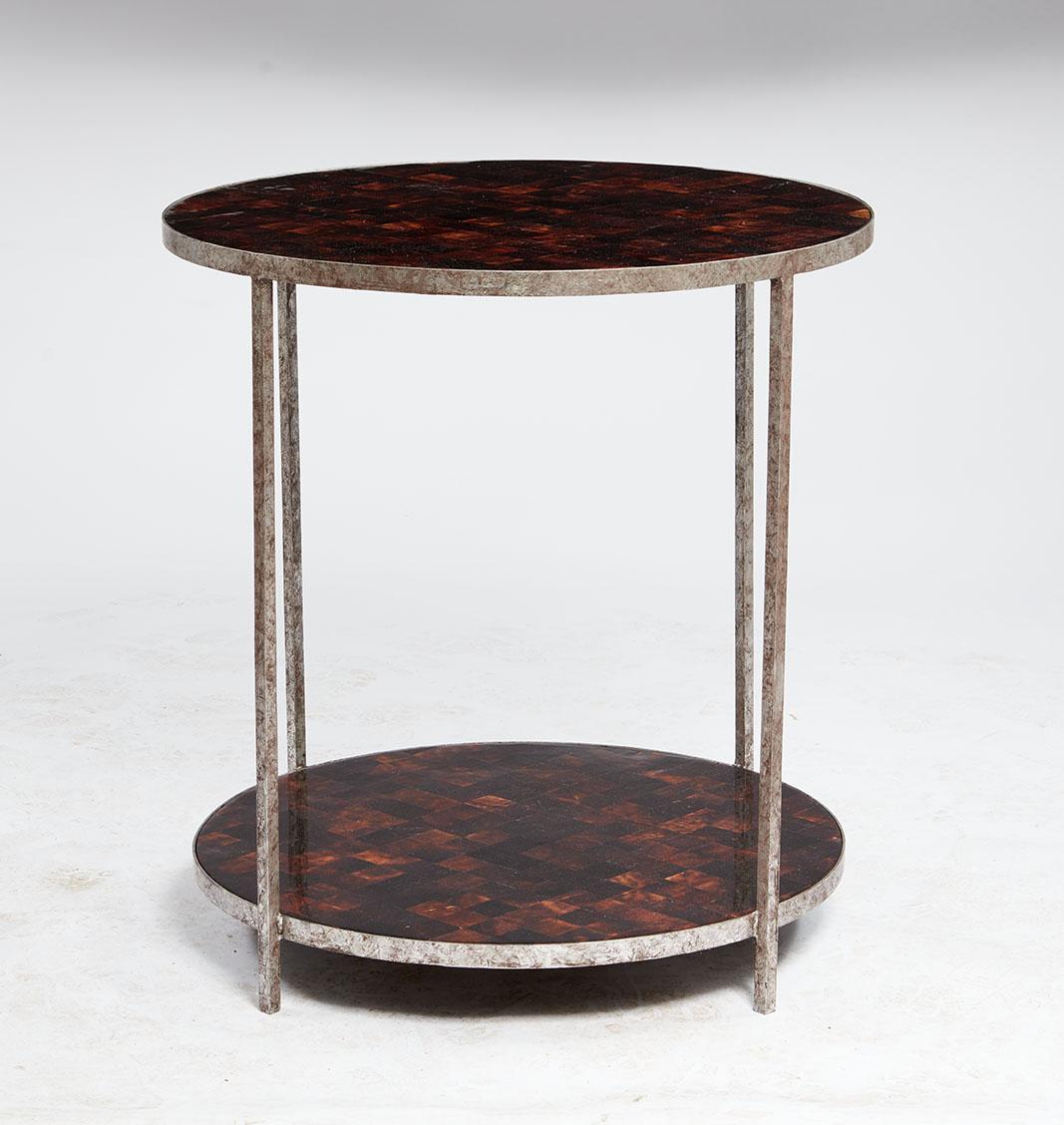 American Pair of Faux Tortoise Shell Gilt Steel Tables For Sale