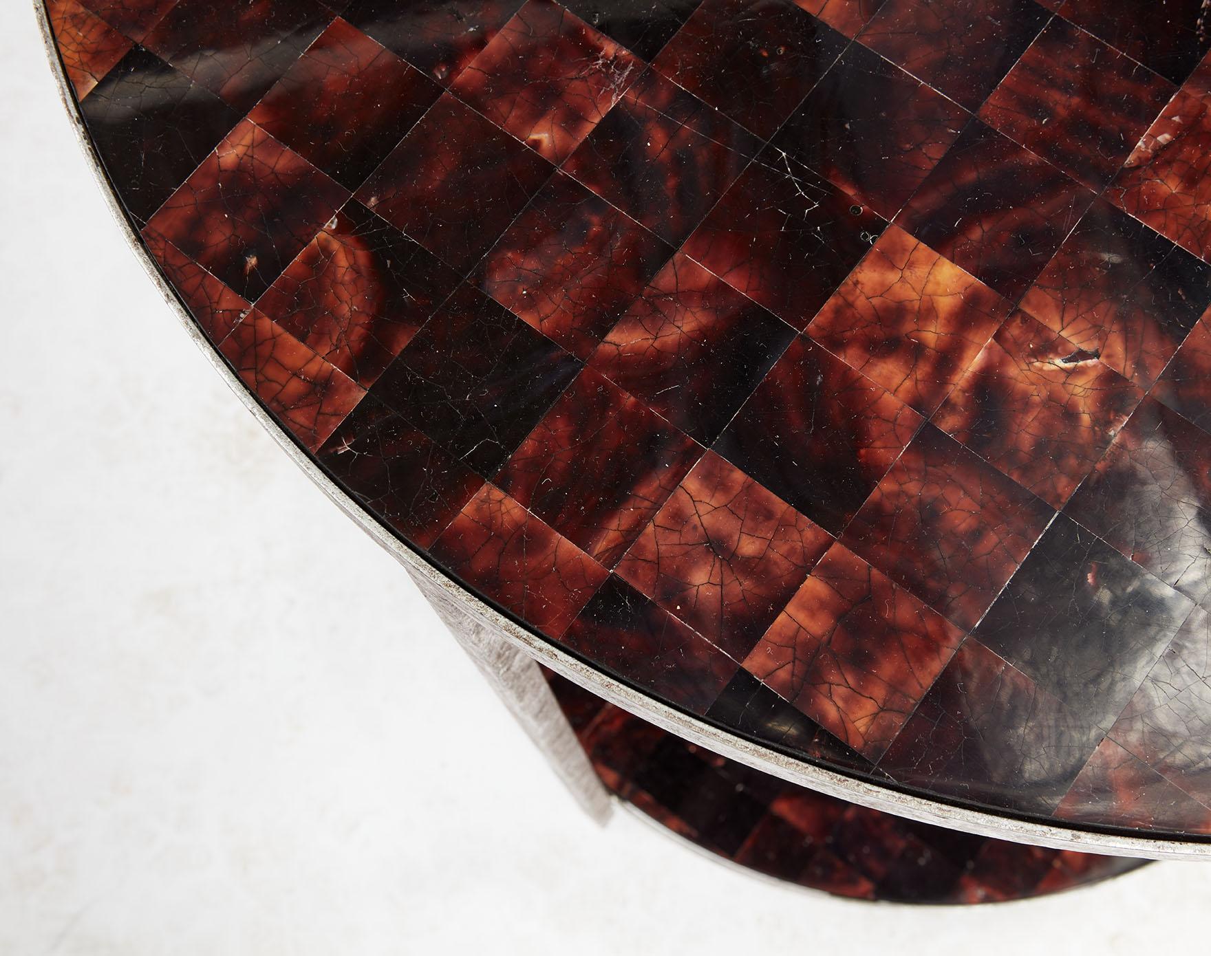 20th Century Pair of Faux Tortoise Shell Gilt Steel Tables For Sale
