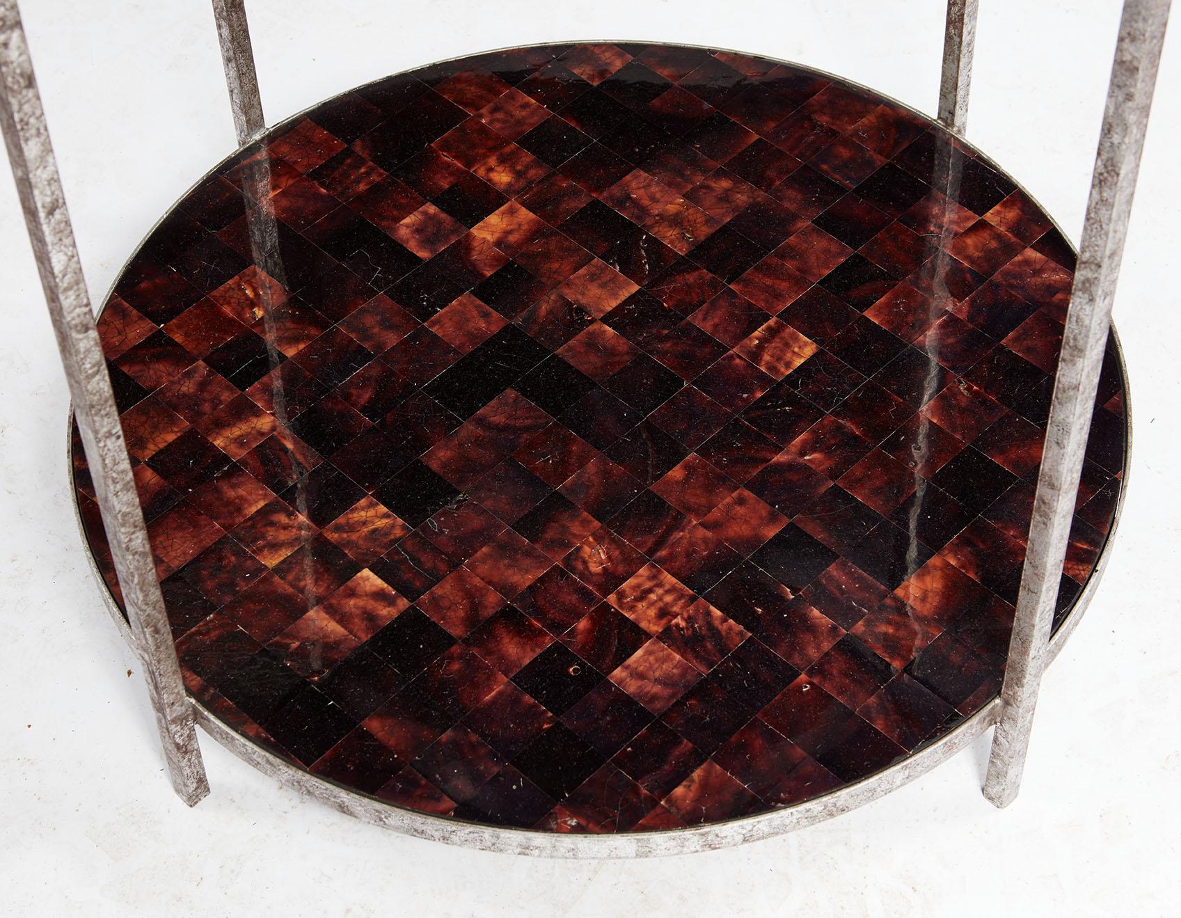 Pair of Faux Tortoise Shell Gilt Steel Tables For Sale 1