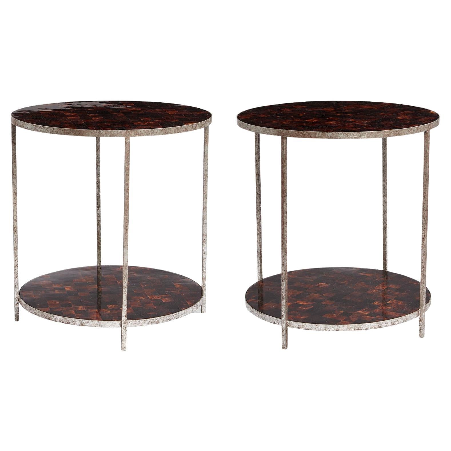 Pair of Faux Tortoise Shell Gilt Steel Tables For Sale