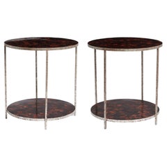 Pair of Faux Tortoise Shell Gilt Steel Tables