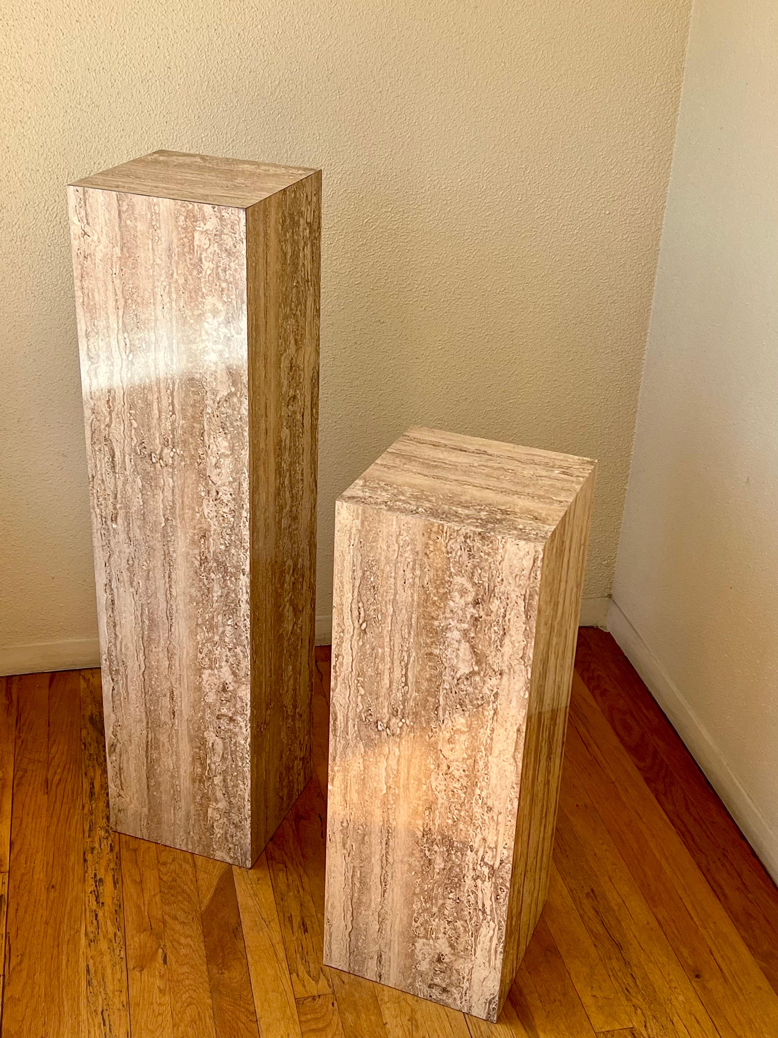 Post-Modern Pair of Faux Travertine Laminate Pedestals by Austin Productions, Circa 1980's