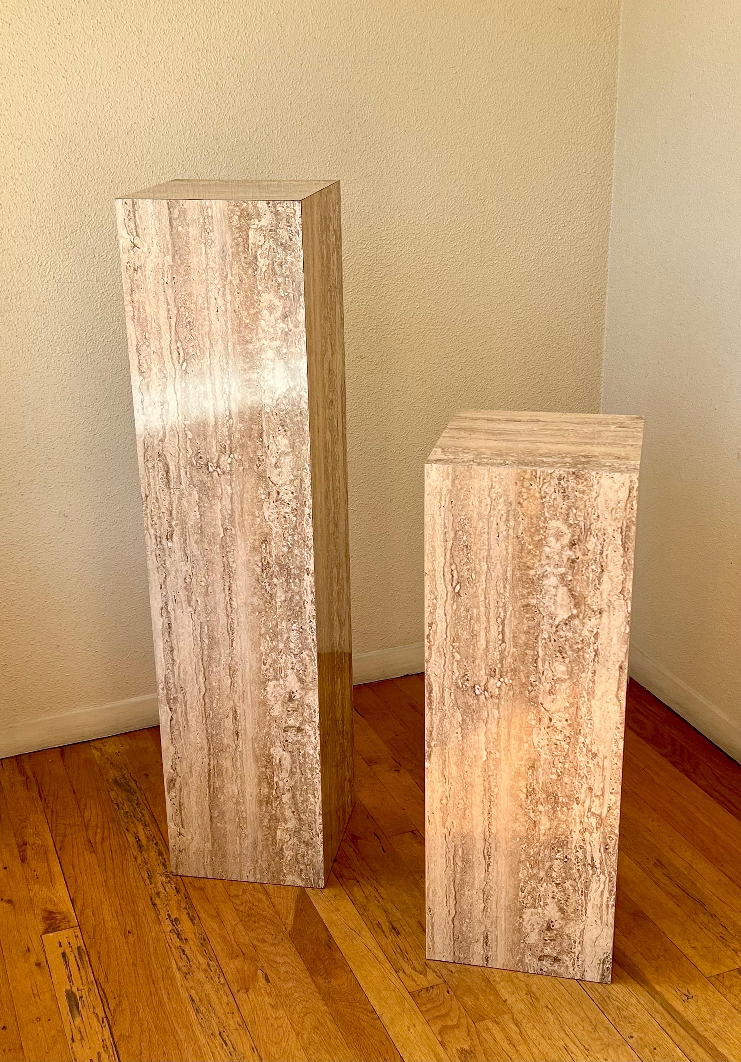 American Pair of Faux Travertine Laminate Pedestals by Austin Productions, Circa 1980's