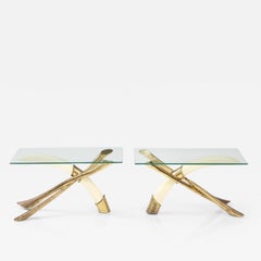 Pair of Faux Tusk and Brass Side Tables by Jacques Duval Brasseur