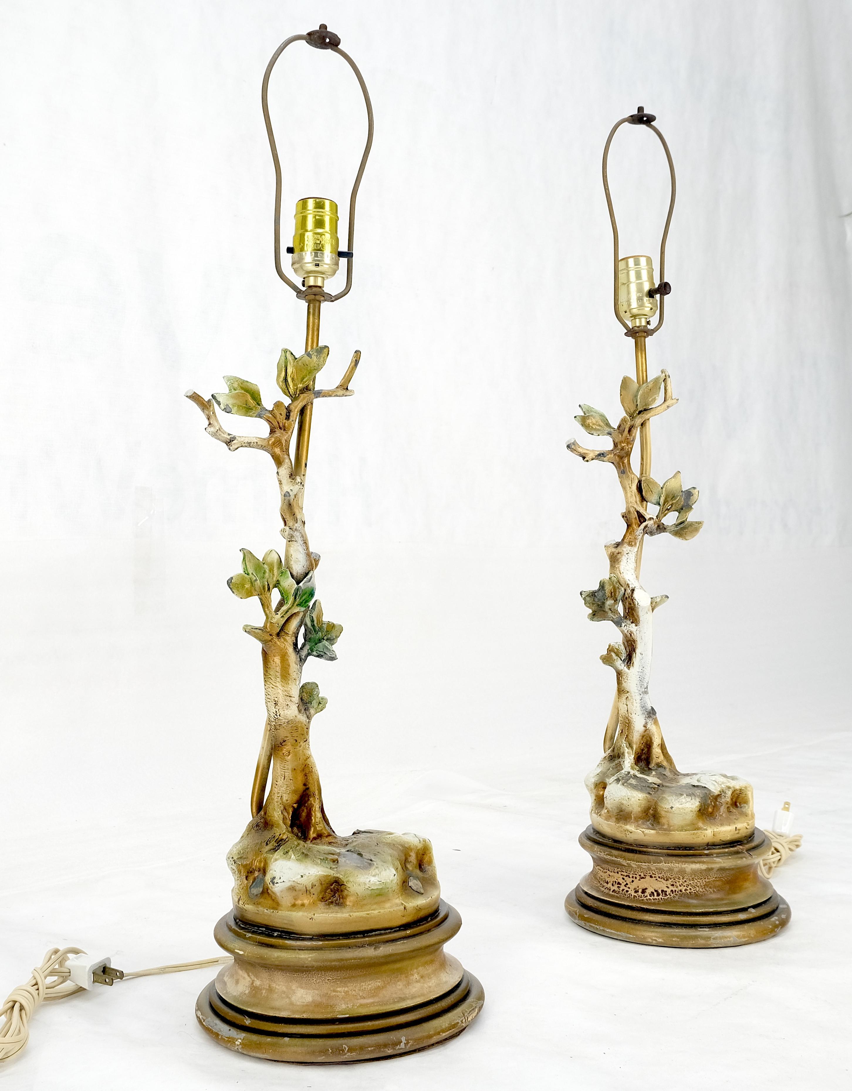 Pareja de Lámparas de Sobremesa Decorativas con Bases de Faux Twig Style C1940s Cerámico en venta