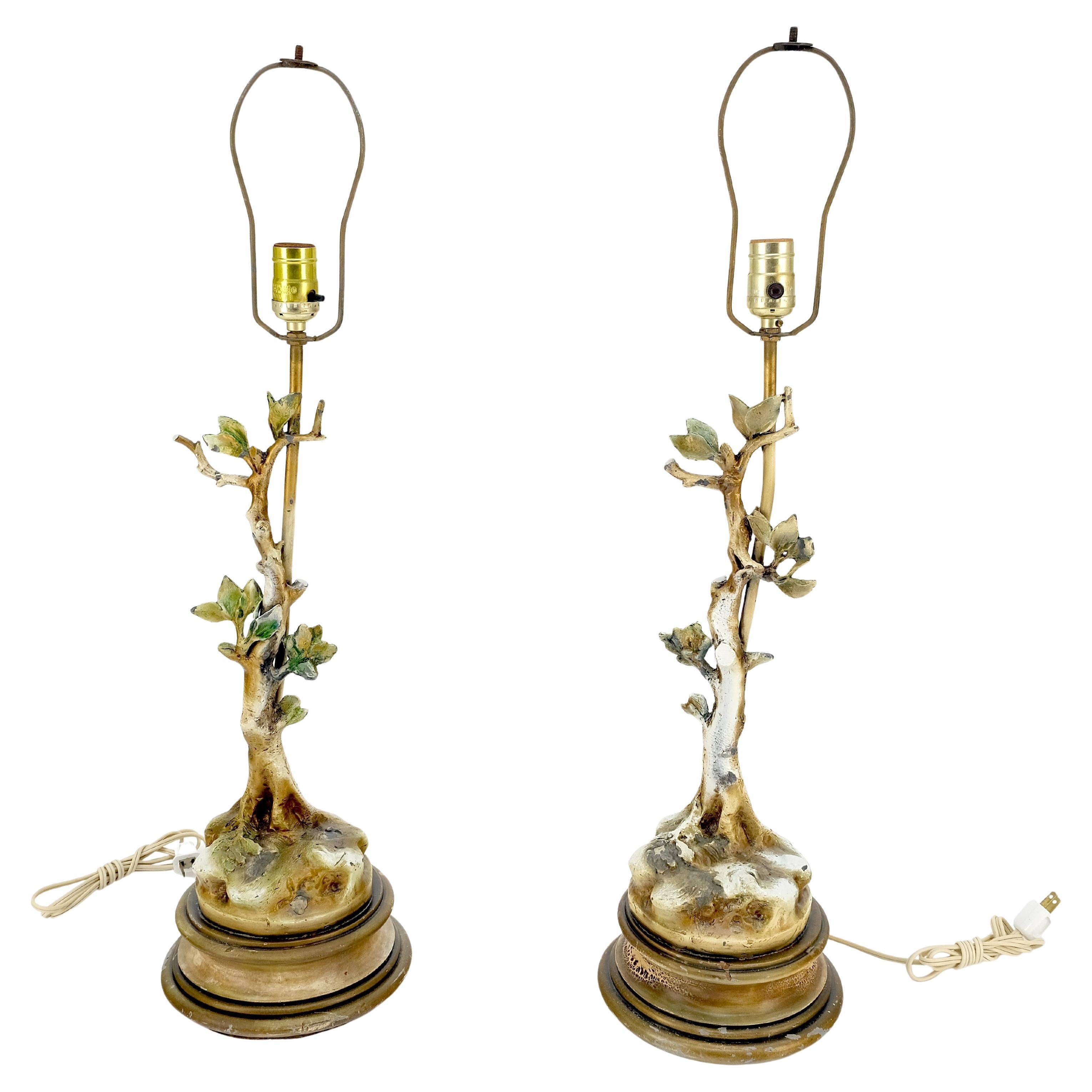 Pair of Faux Twig Style Bases Decorative Table Lamps C1940s