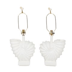 Pair of Faux White Nautilus Shell Lamps, circa 1970s