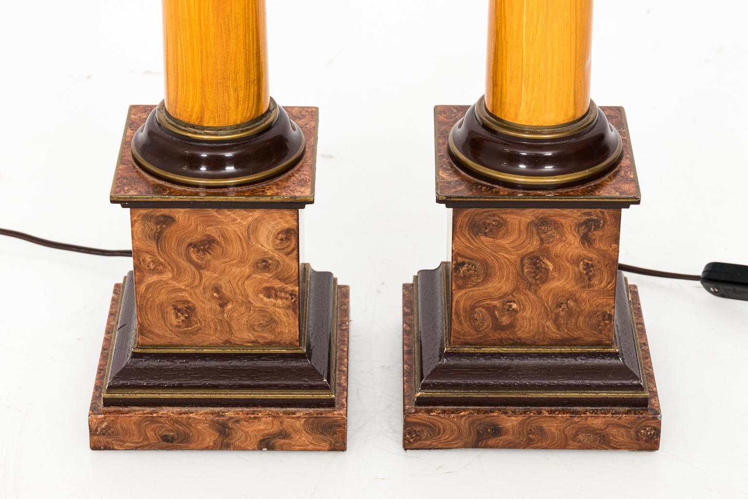 Neoclassical Pair of Faux Wood Column Lamps, circa 1990s