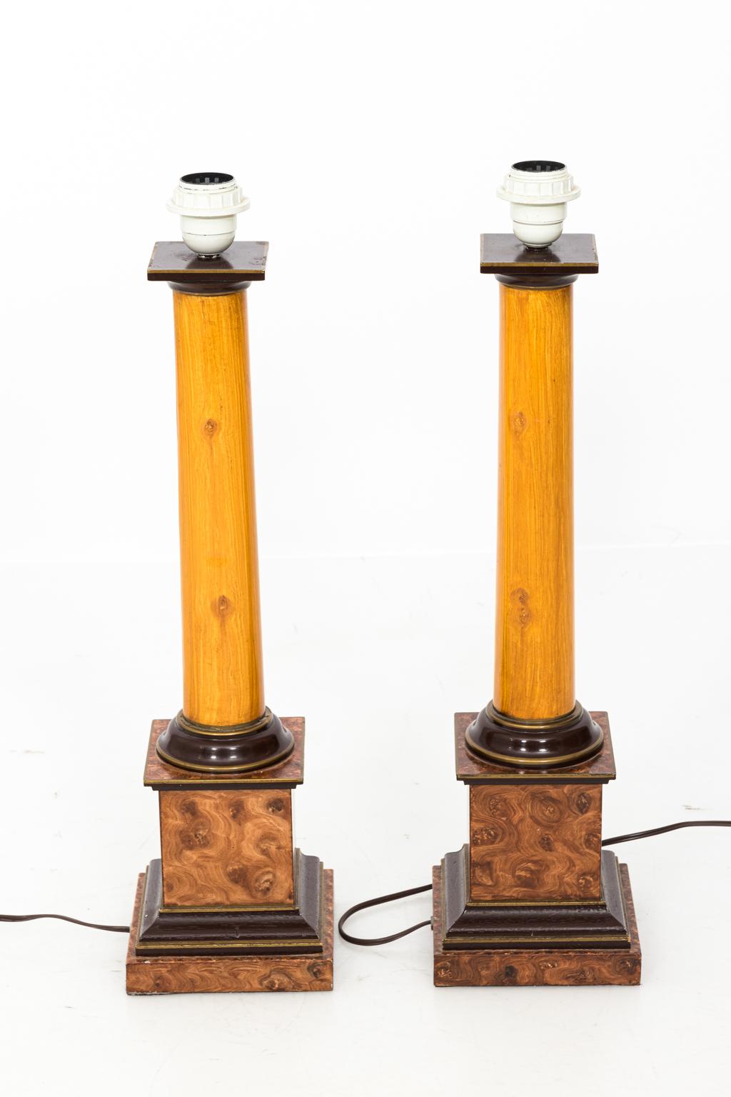 Pair of Faux Wood Column Lamps, circa 1990s 2