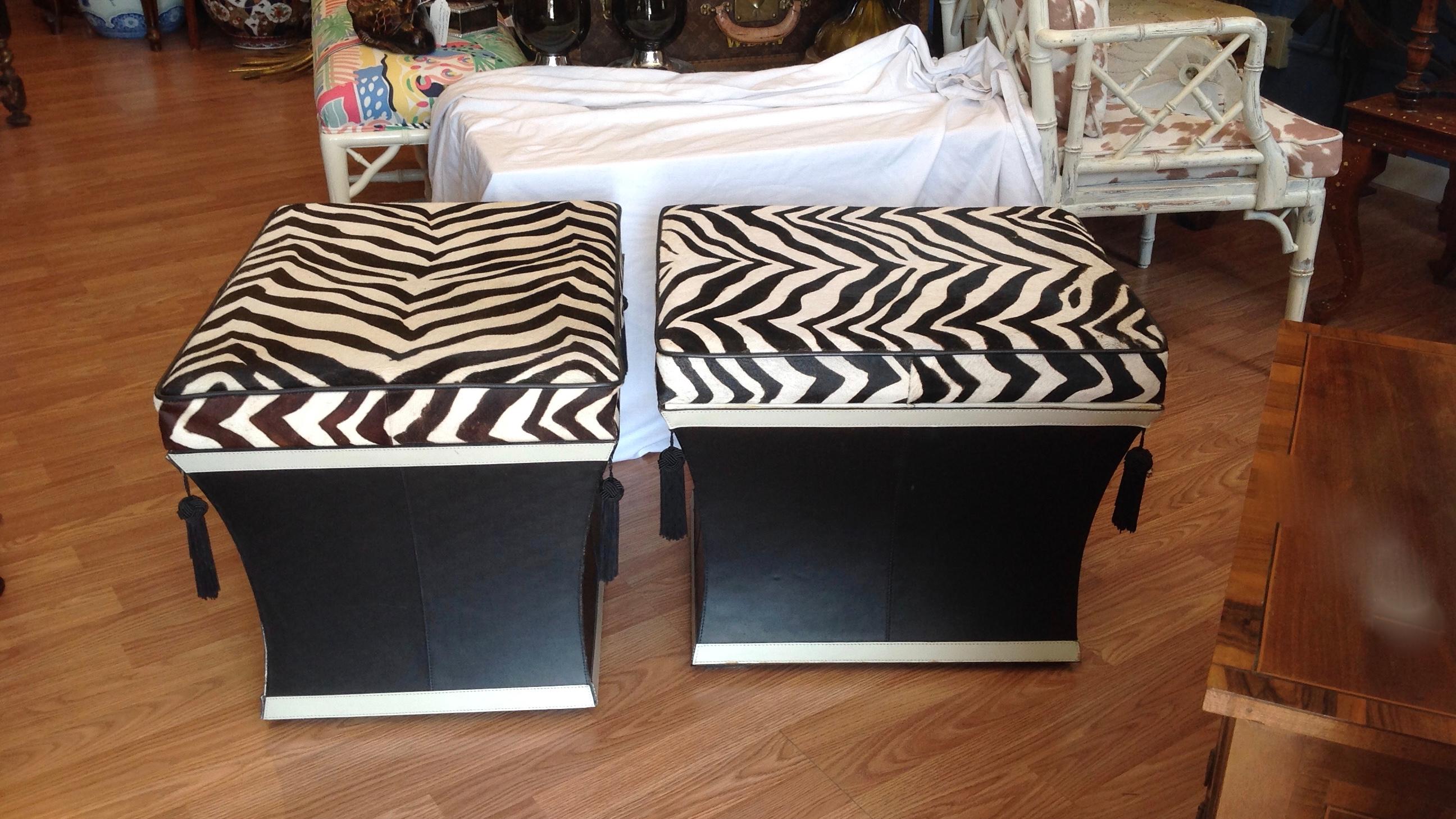 Pair of Faux Zebra Ottomans 6