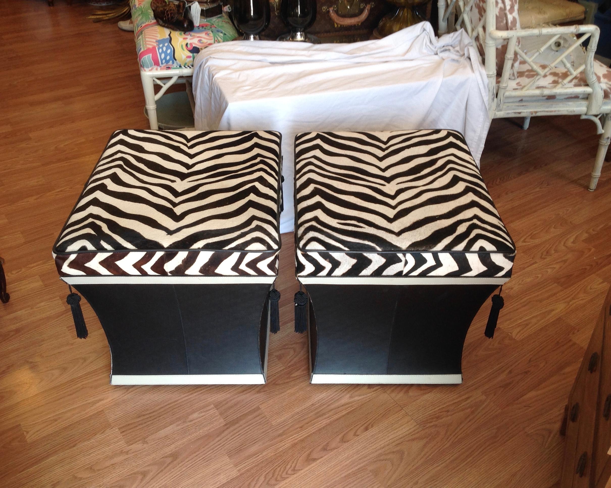 Pair of Faux Zebra Ottomans 1