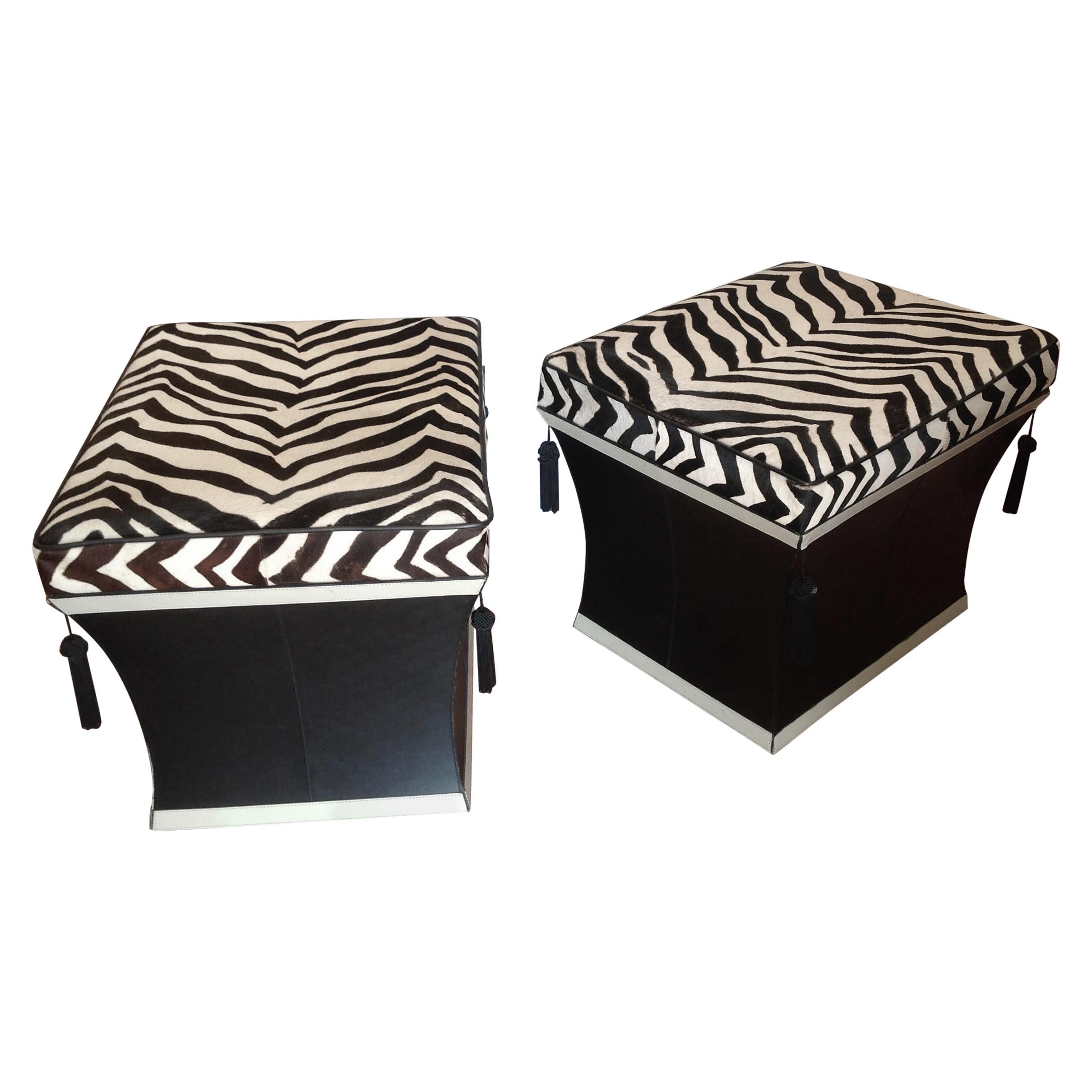 Pair of Faux Zebra Ottomans