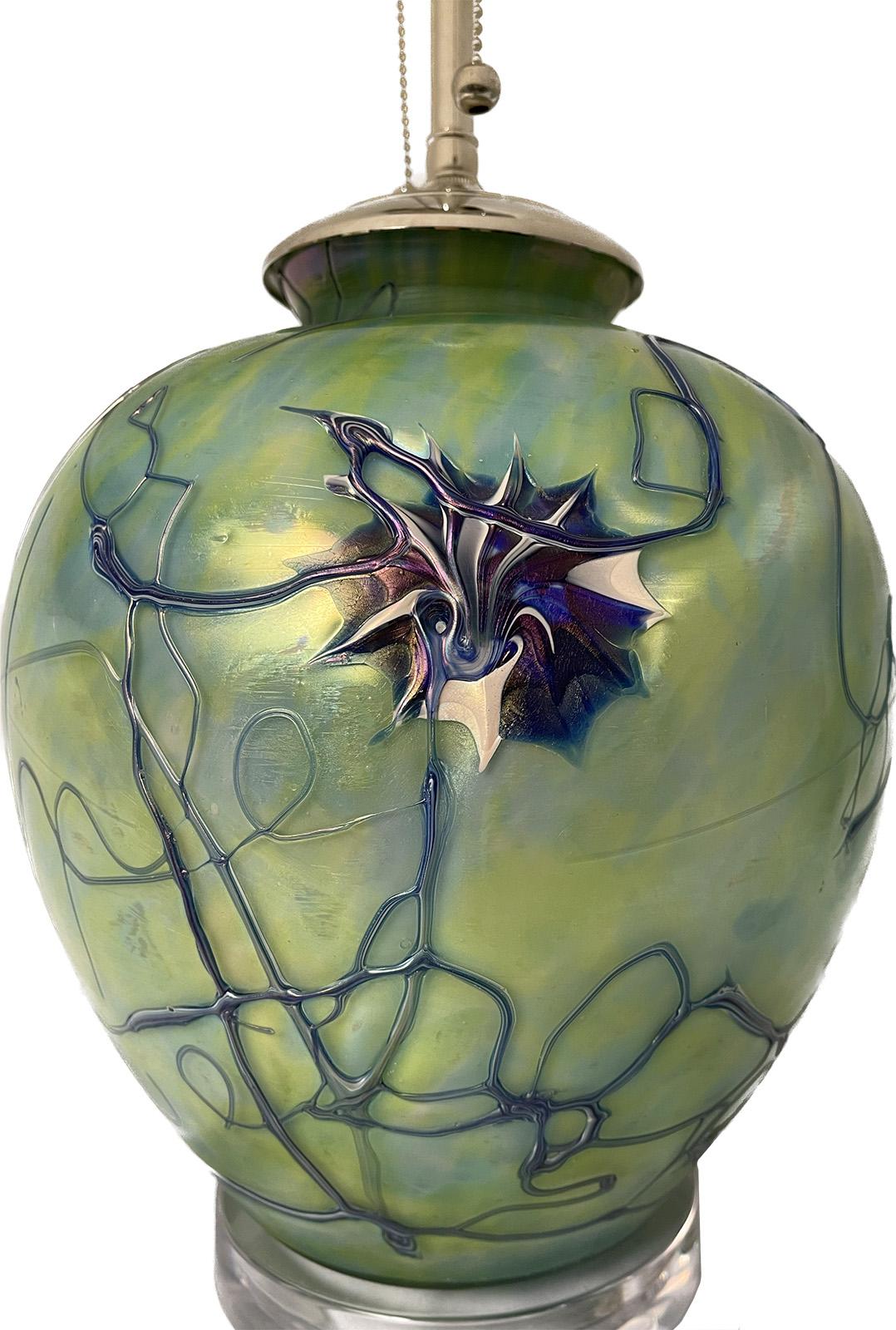Art Glass Pair of Favrile Glass Lamps For Sale