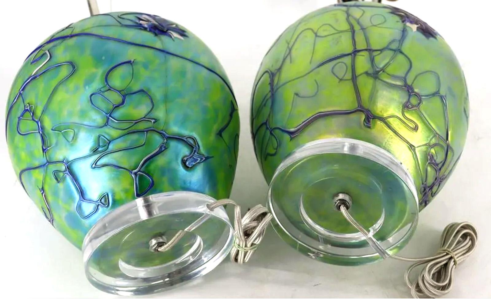 Pair of Favrile Glass Lamps For Sale 1
