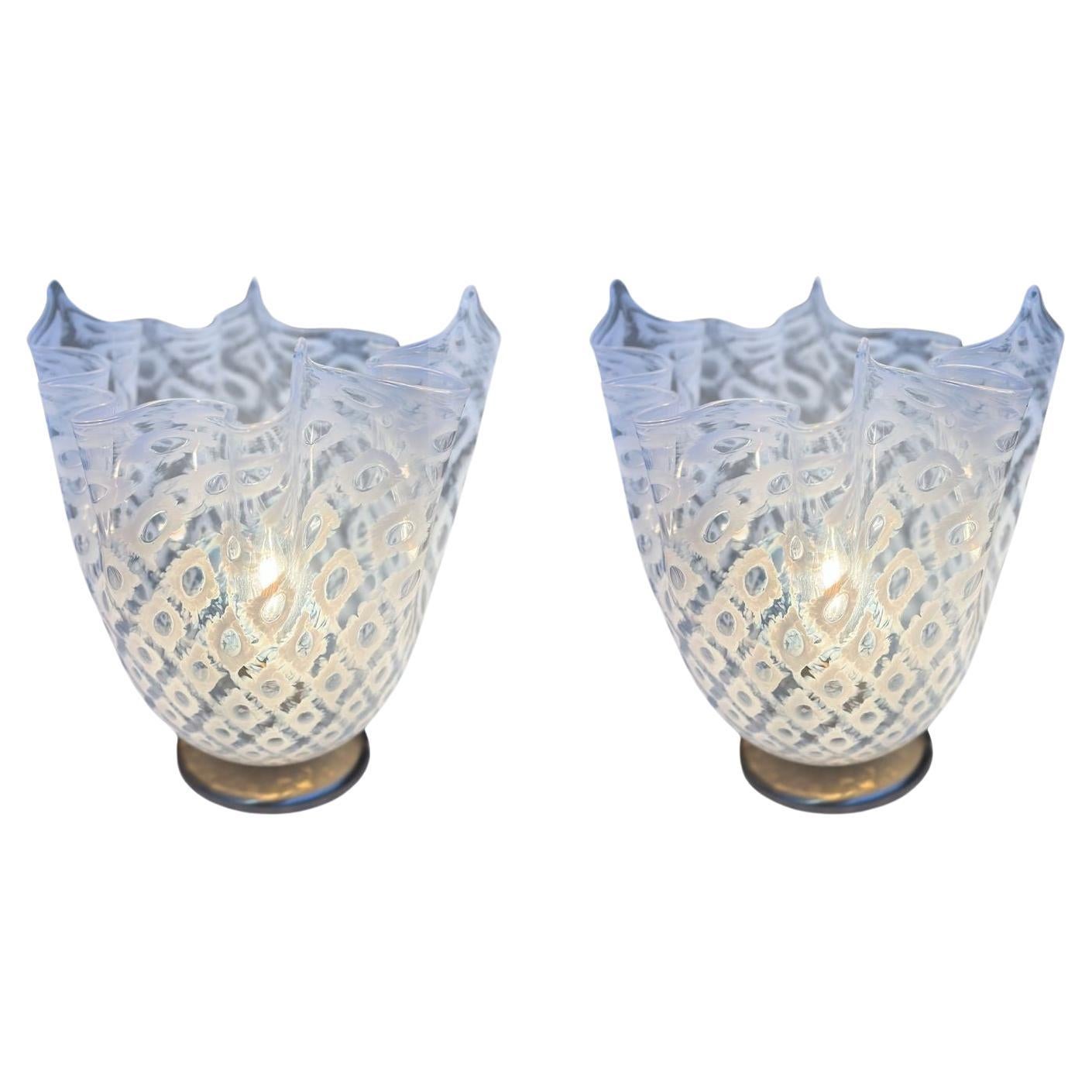 Pair of "Fazzoletto" Murano Ruffled Glass Table Lamps by La Murrina For Sale