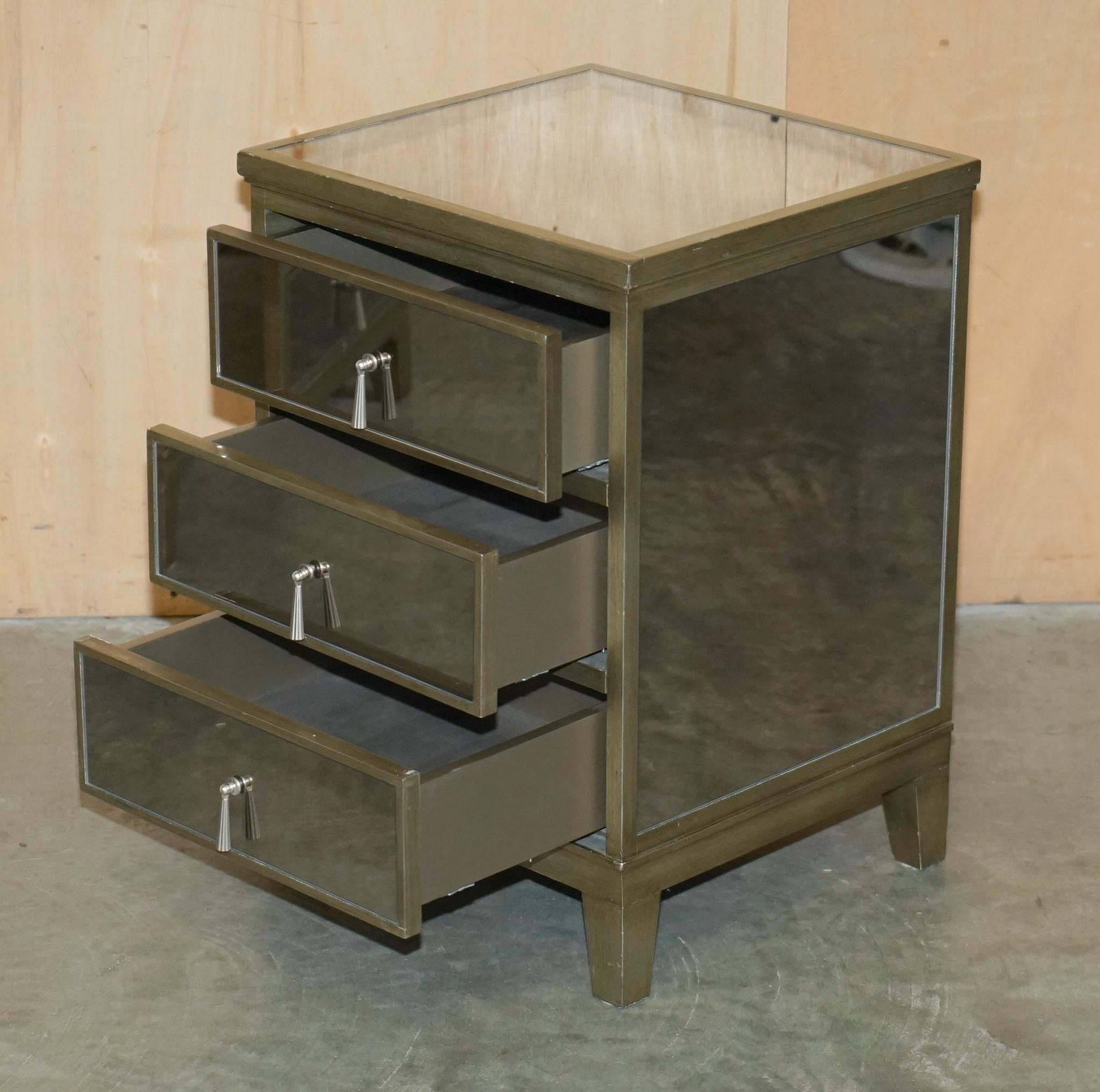 PAIR OF FEATHER & BLACK GATSBY MiRRORED BEDSIDE TABLES MATCHING DRAWERS AVAILABL 4