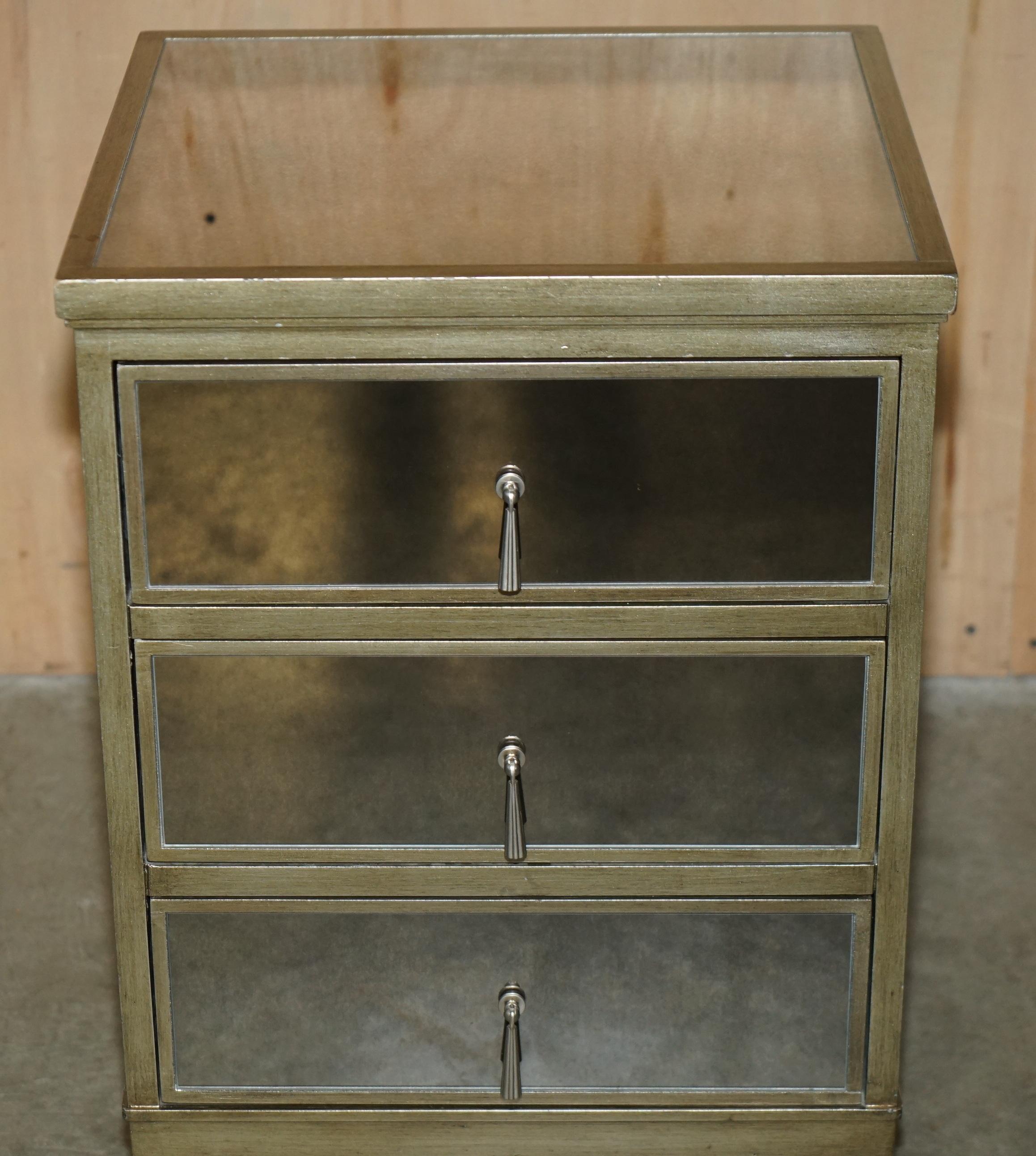 20th Century PAIR OF FEATHER & BLACK GATSBY MiRRORED BEDSIDE TABLES MATCHING DRAWERS AVAILABL