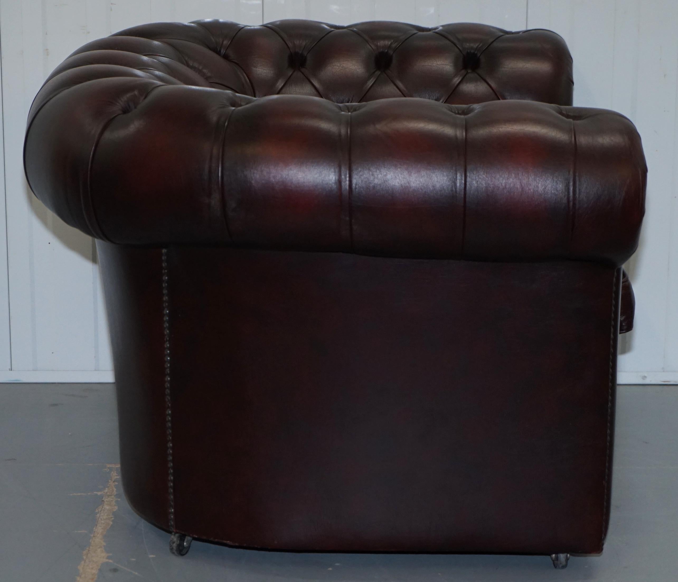 Pair of Feather Filled Cushion Chesterfield Oxblood Leather Club Armchairs 4