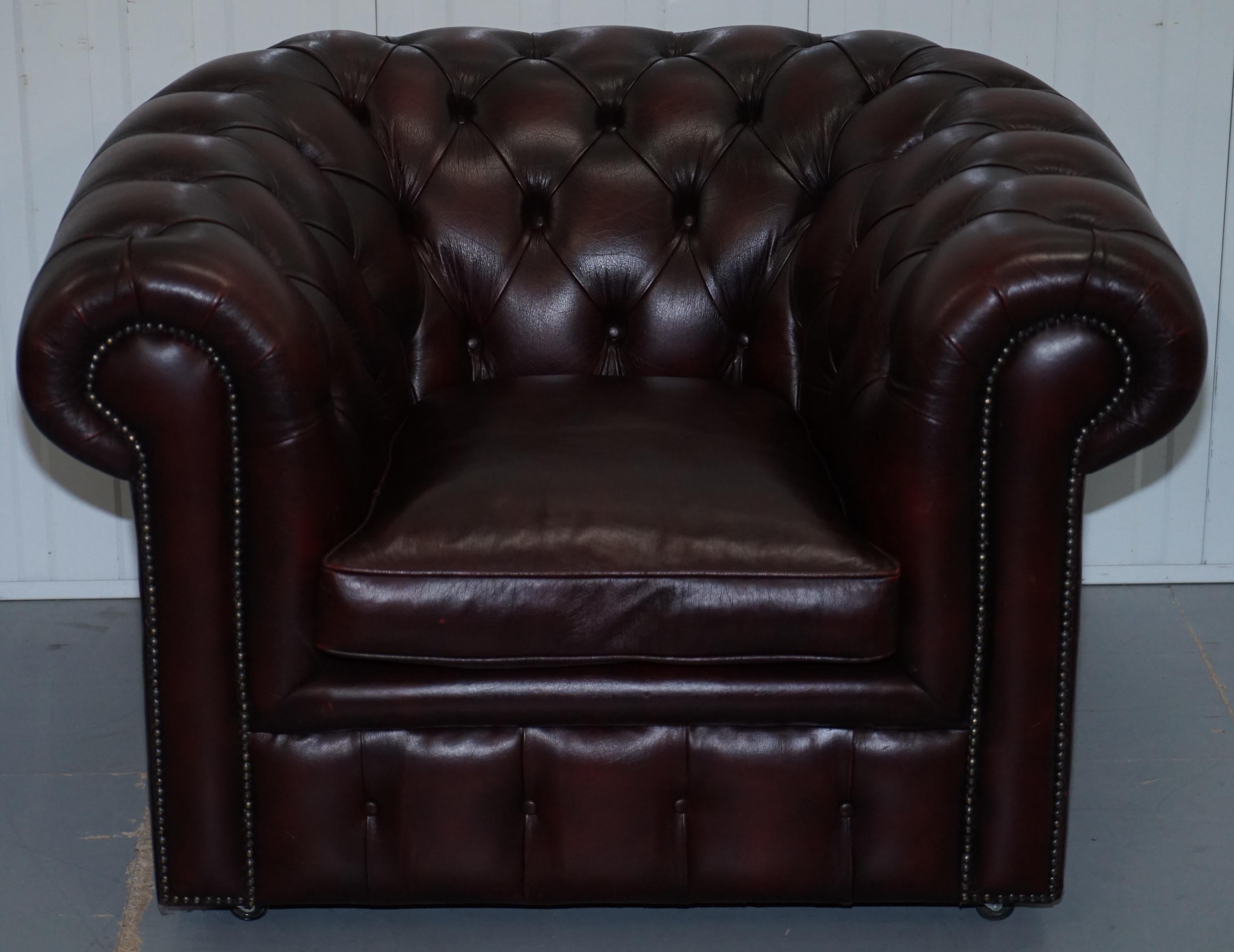 Pair of Feather Filled Cushion Chesterfield Oxblood Leather Club Armchairs 8
