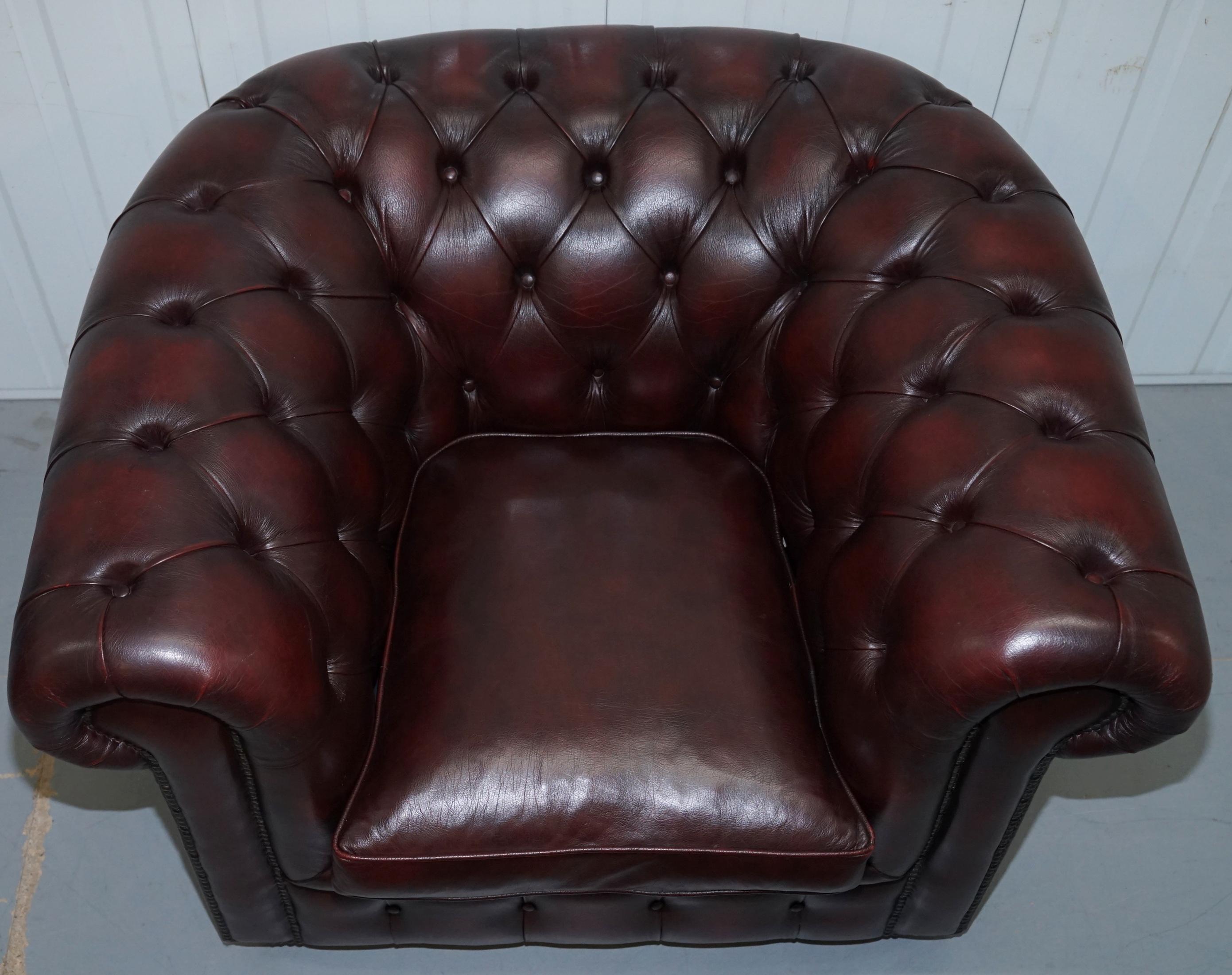 Pair of Feather Filled Cushion Chesterfield Oxblood Leather Club Armchairs 10