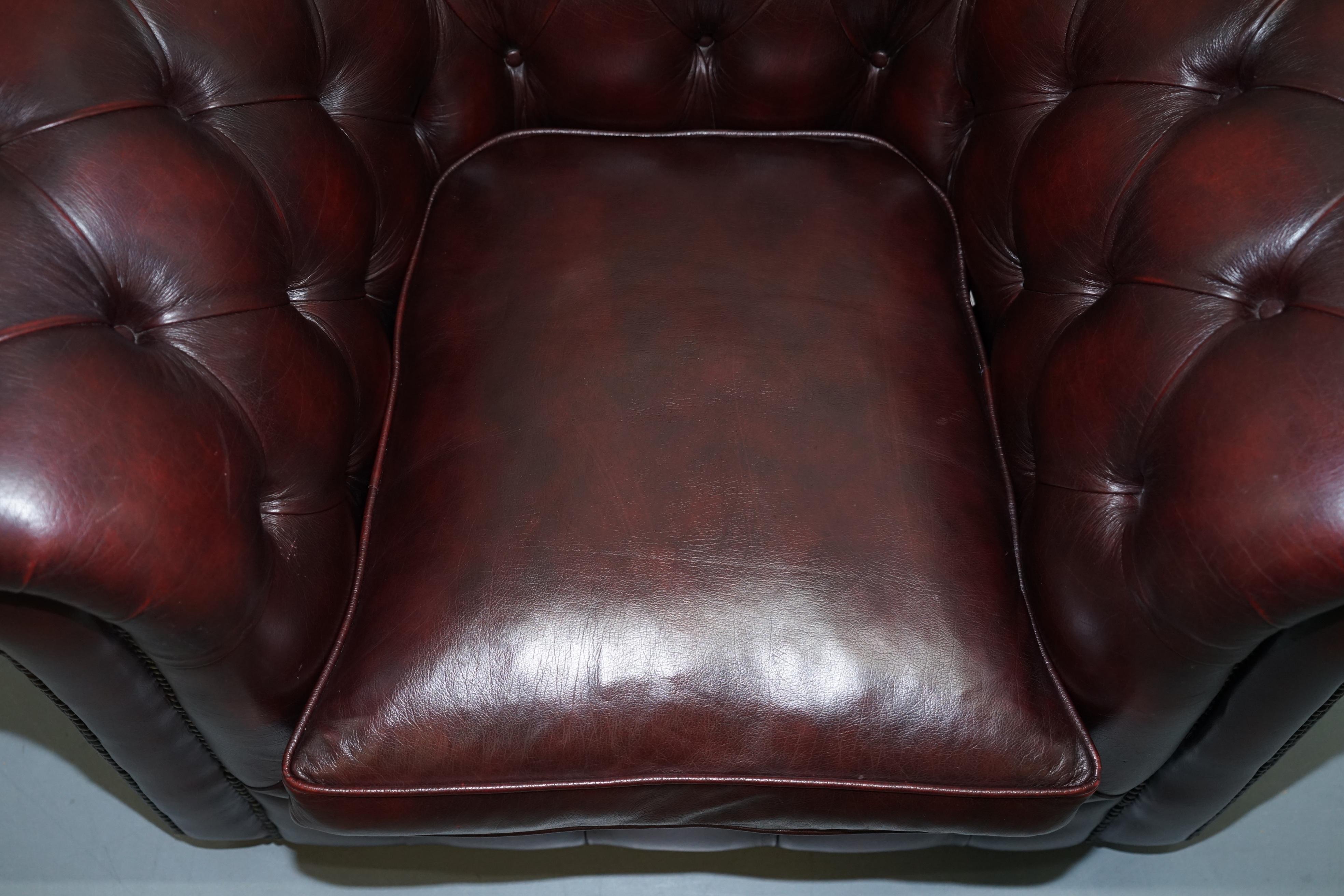 Pair of Feather Filled Cushion Chesterfield Oxblood Leather Club Armchairs 11