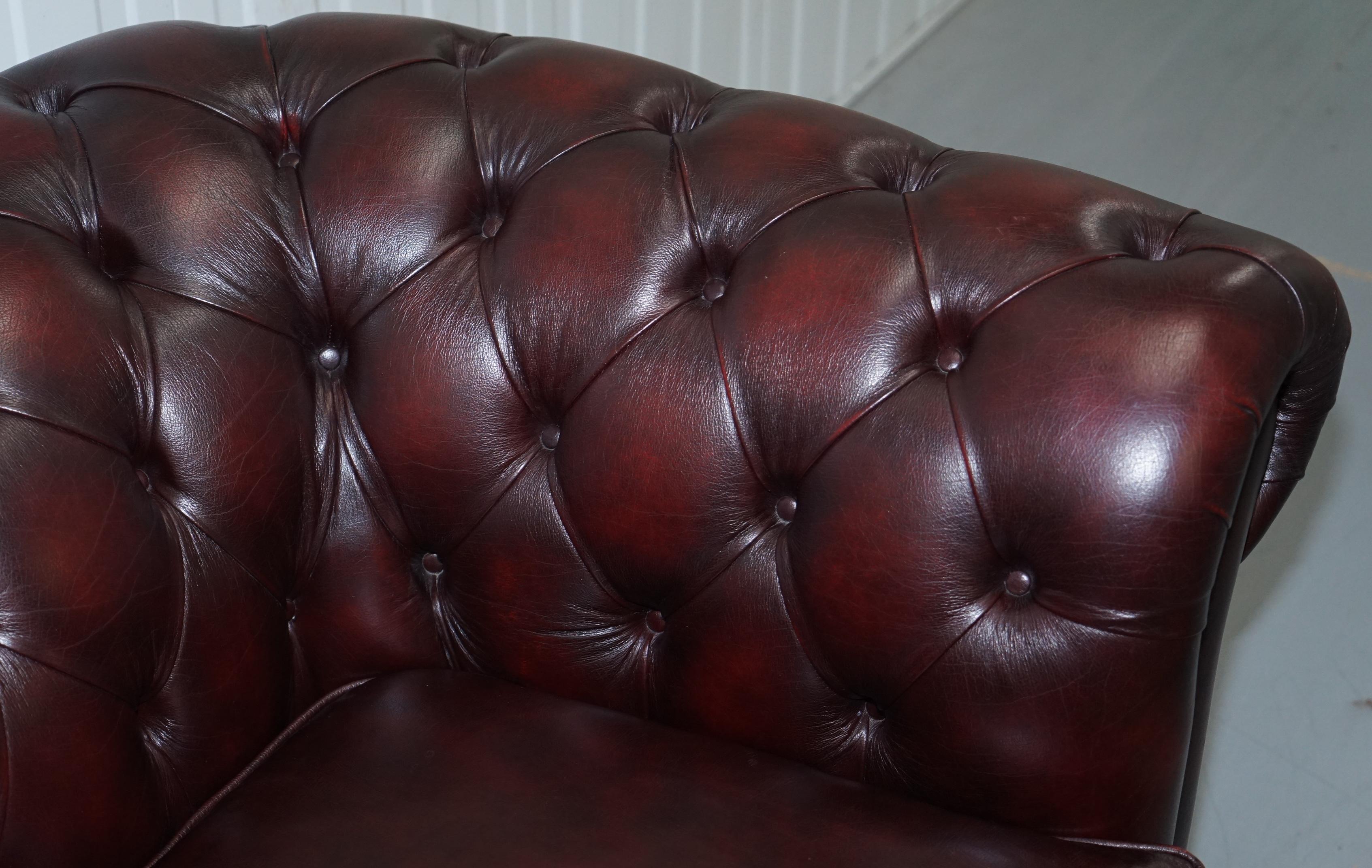 Pair of Feather Filled Cushion Chesterfield Oxblood Leather Club Armchairs 12