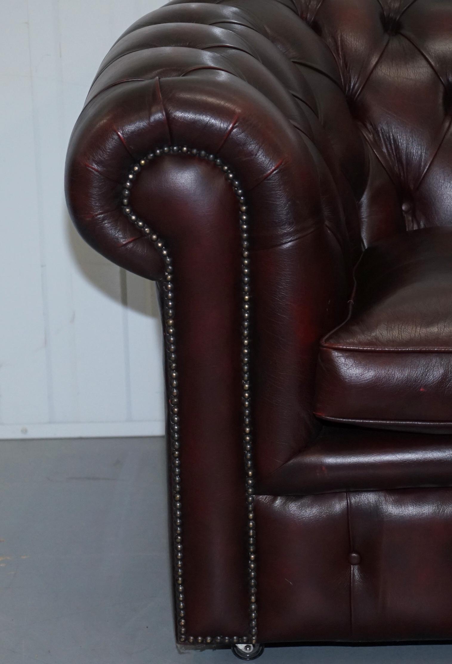 Pair of Feather Filled Cushion Chesterfield Oxblood Leather Club Armchairs 13
