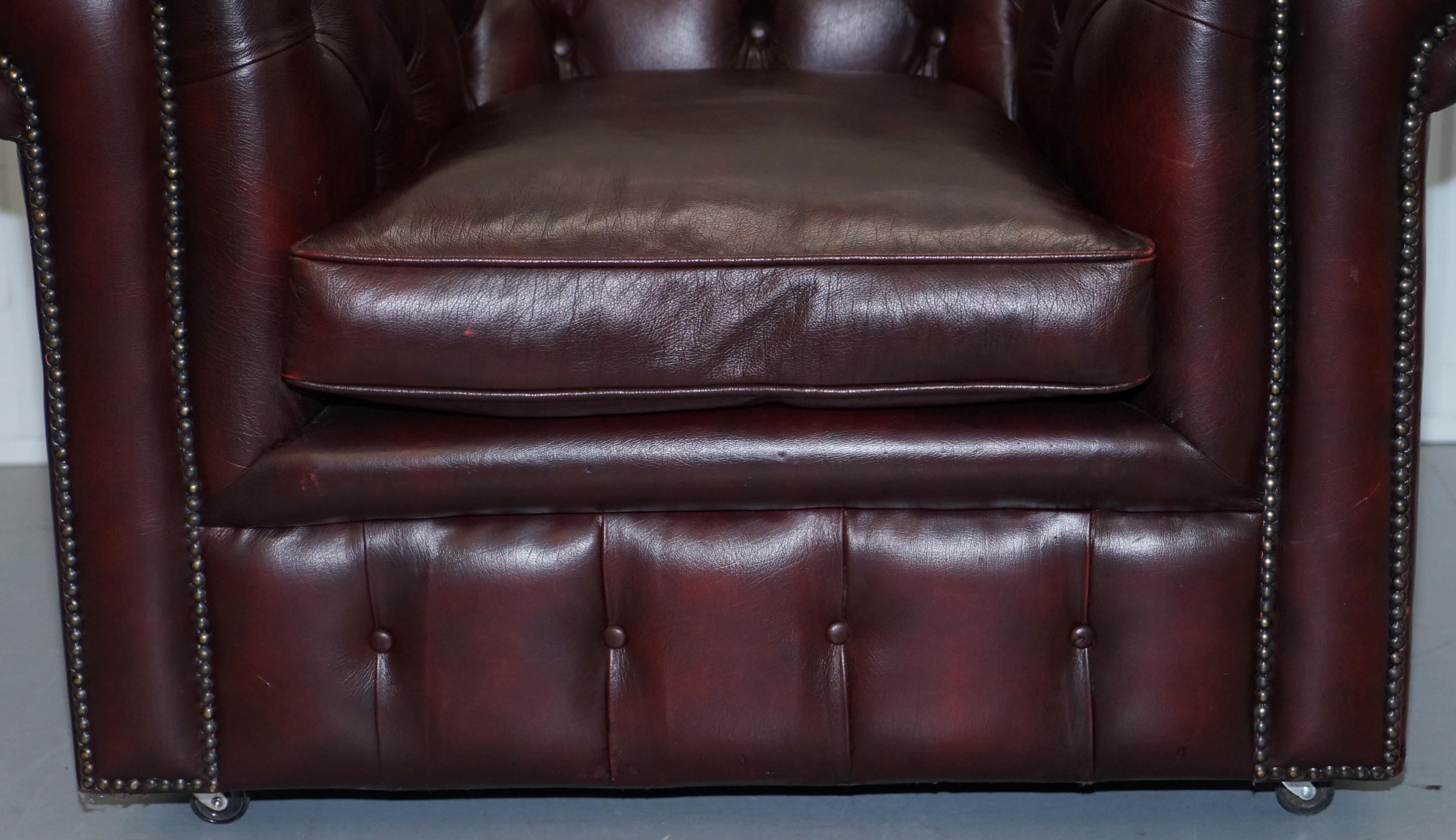 Pair of Feather Filled Cushion Chesterfield Oxblood Leather Club Armchairs 14