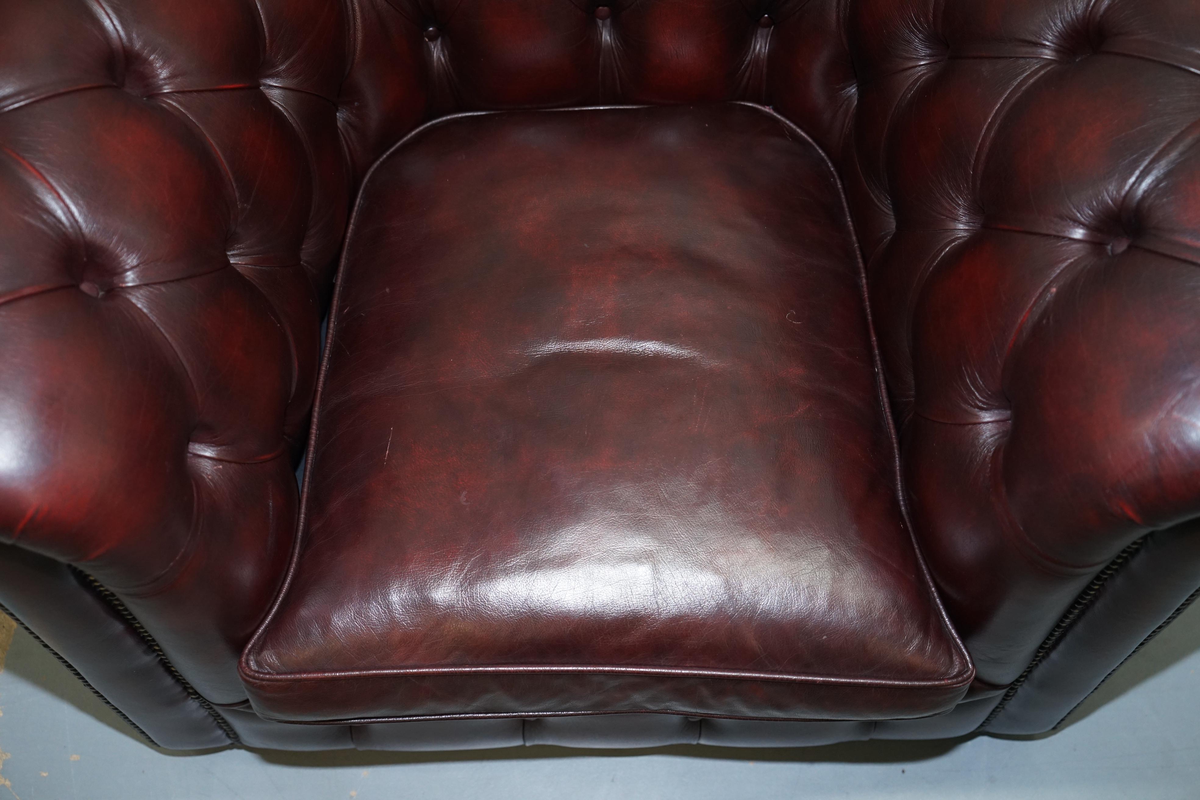 20th Century Pair of Feather Filled Cushion Chesterfield Oxblood Leather Club Armchairs